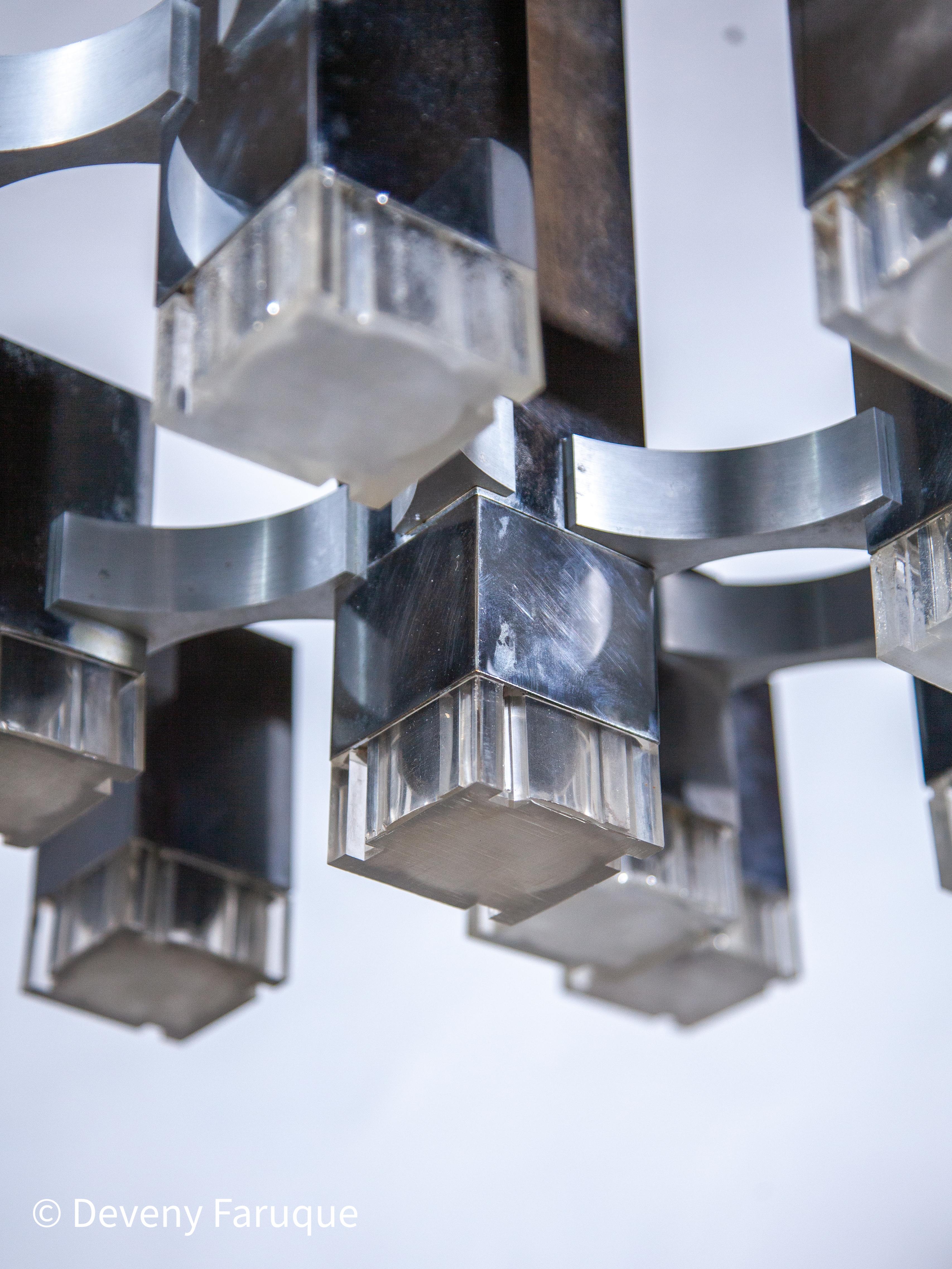 Gaetano Sciolari Lustre à 13 Lights Cubic Chrome, Italie. en vente 4