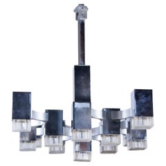 Gaetano Sciolari Lustre à 13 Lights Cubic Chrome, Italie.