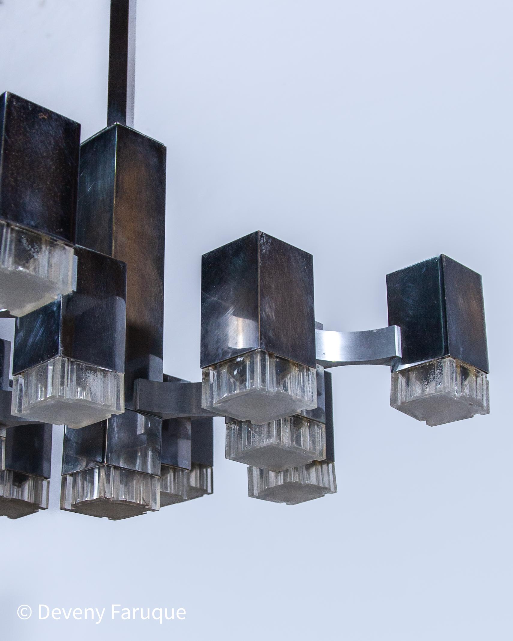 Gaetano Sciolari Lustre à 13 Lights Cubic Chrome, Italie. en vente 1