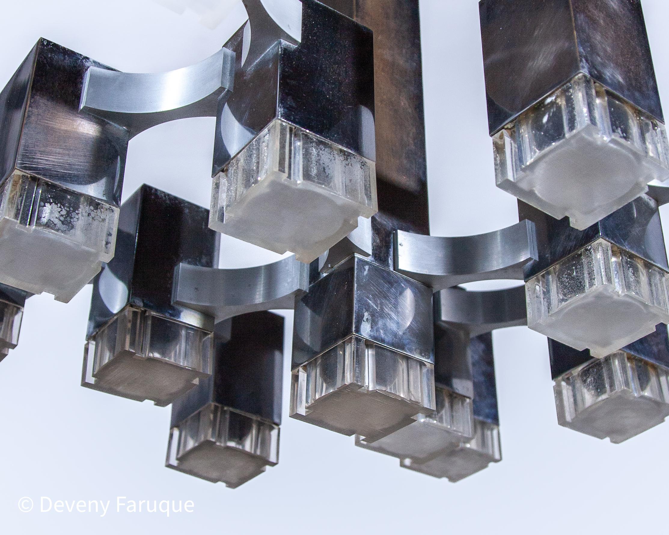 Gaetano Sciolari Lustre à 13 Lights Cubic Chrome, Italie. en vente 2