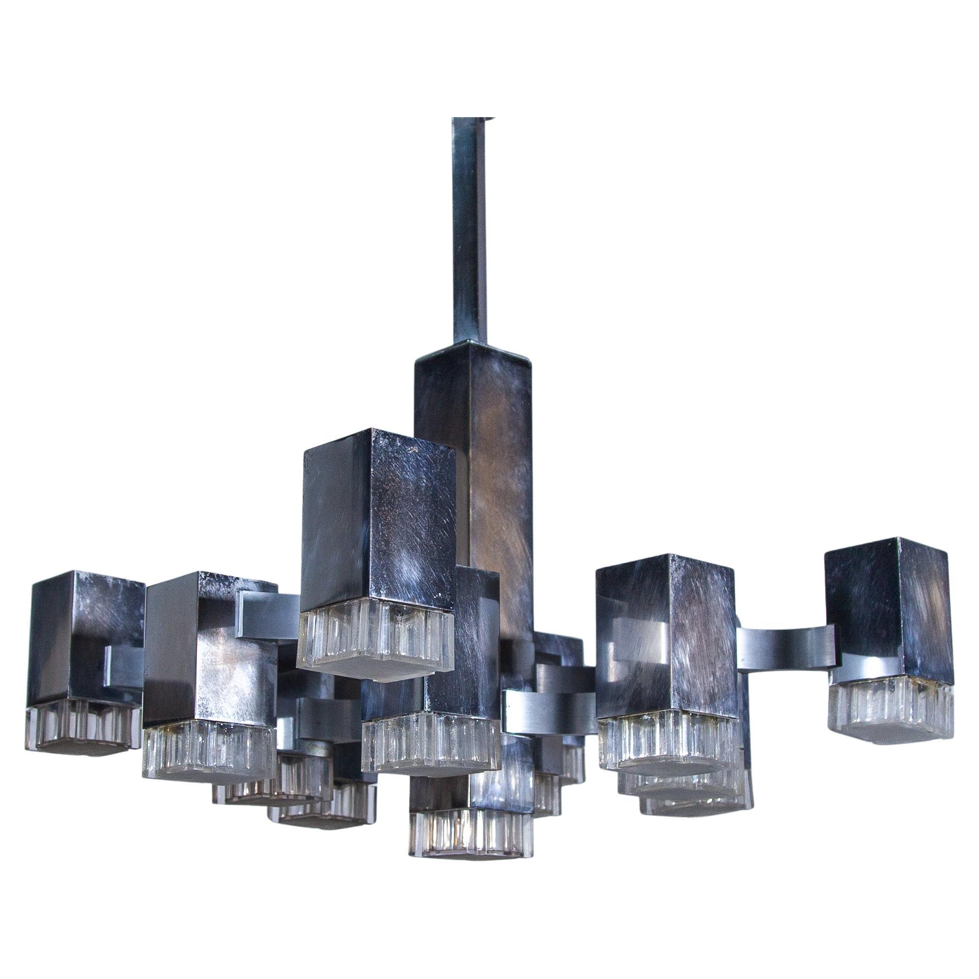 Gaetano Sciolari Lustre à 13 Lights Cubic Chrome, Italie.