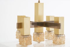 Gaetano Sciolari, Unique 5 Light Chandelier in Glass and Gilded Metal, 1970s