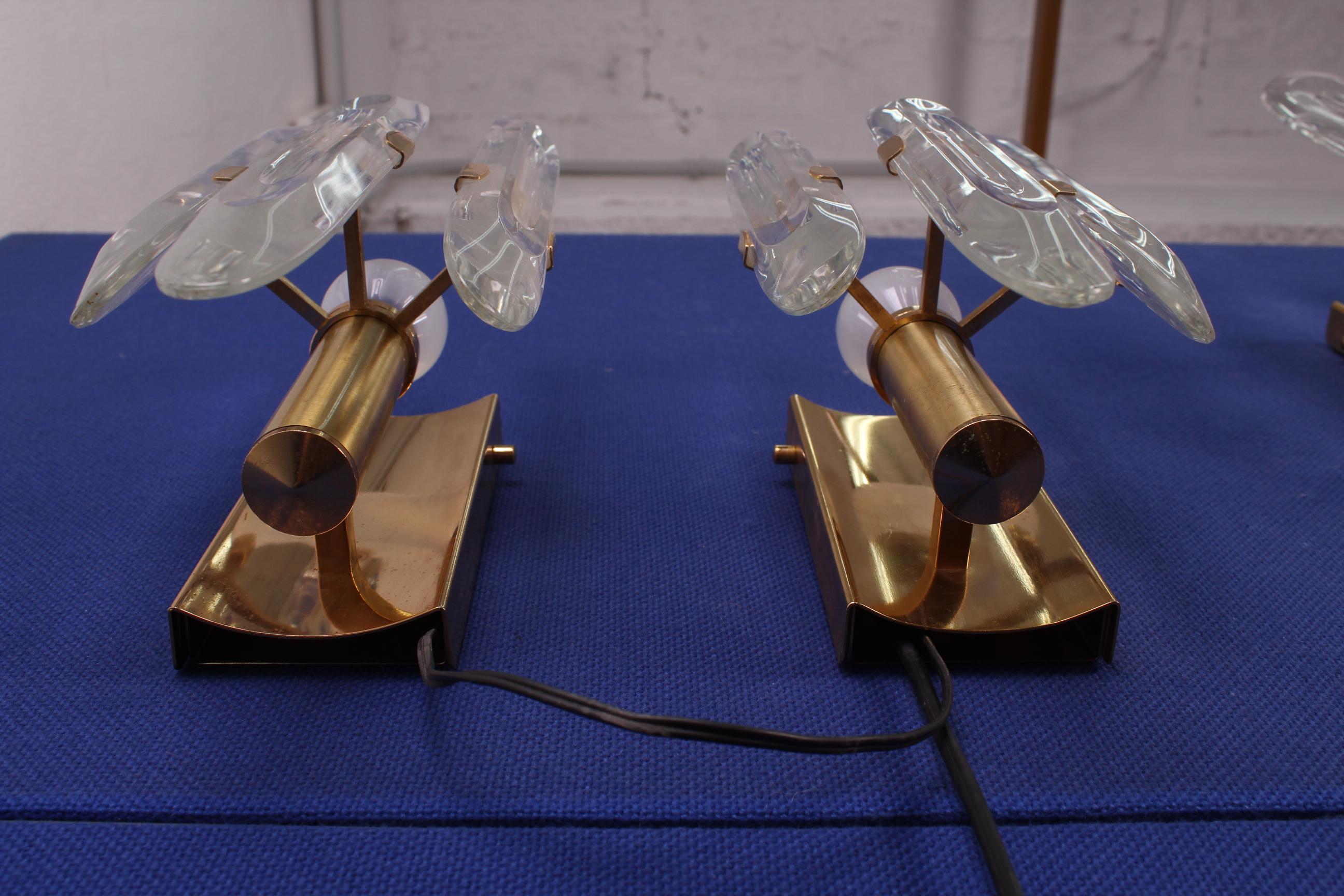 20th Century Modern Brass Glass Appliques Gaetano Sciolari Italy 70s set of 4 4