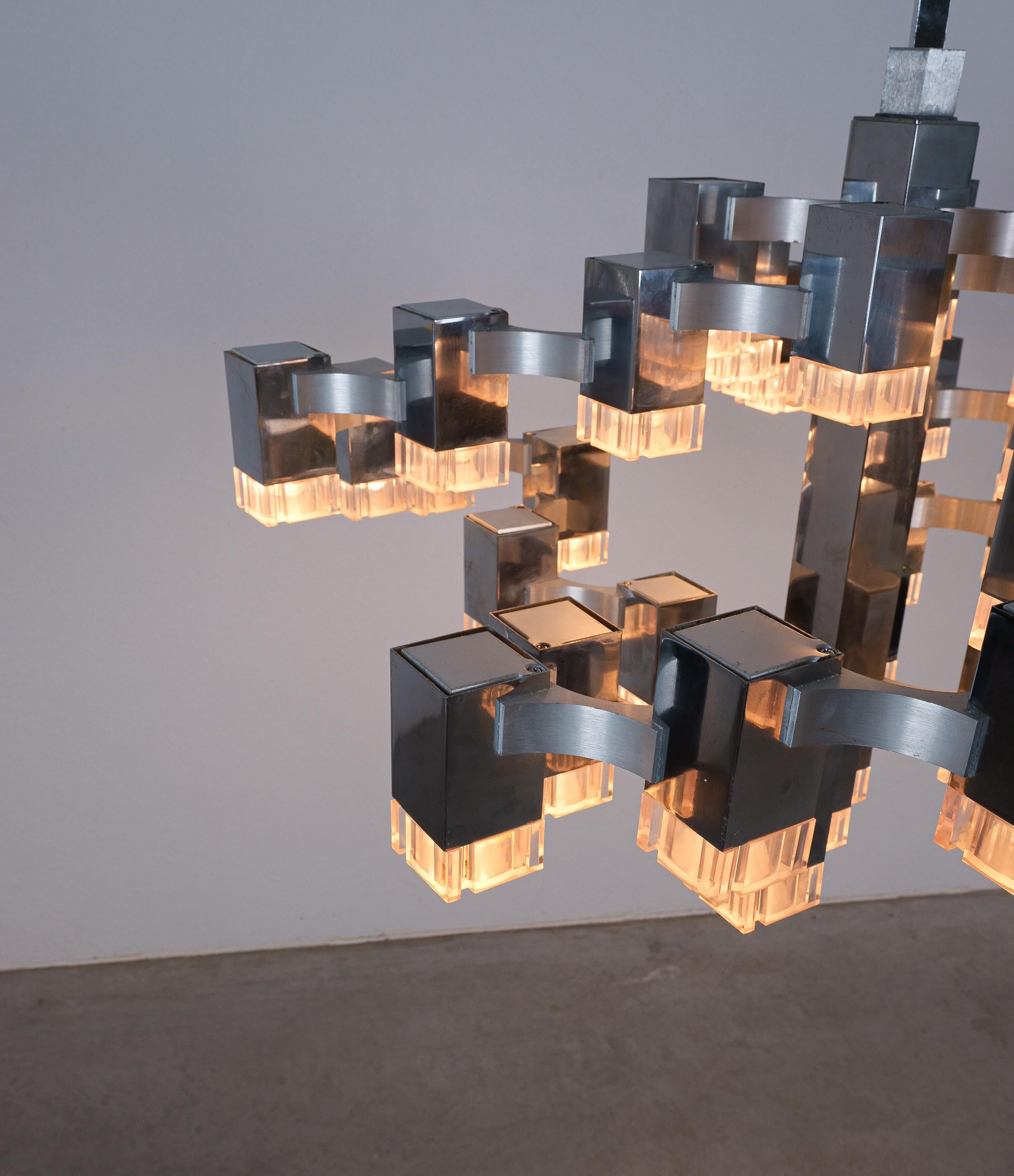 Gaetano Sciolari 28 Lights Cubic Chrome Chandelier, Italy, Mid-Century Modern 8