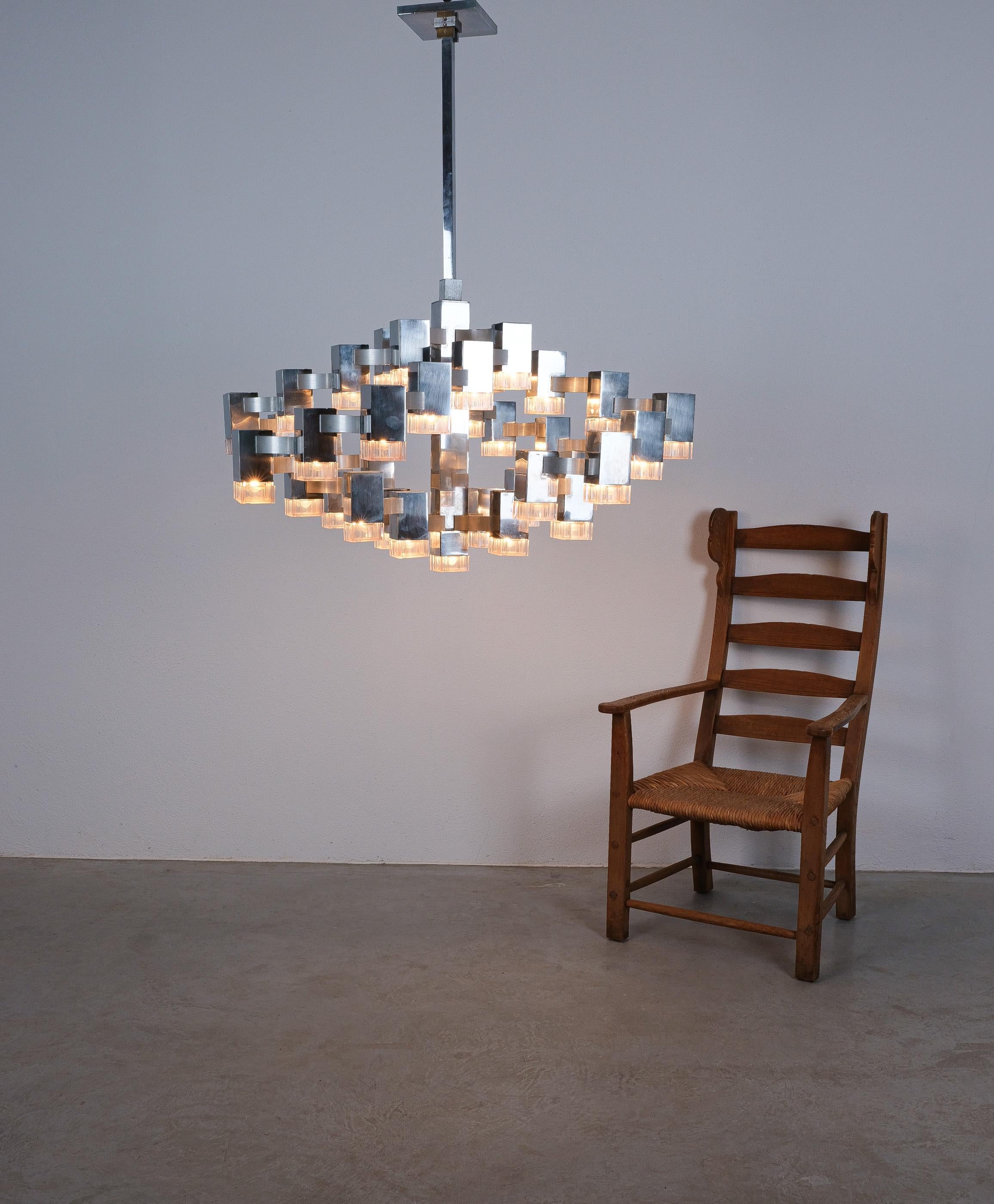 Gaetano Sciolari 28 Lights Cubic Chrome Chandelier, Italy, Mid-Century Modern 14