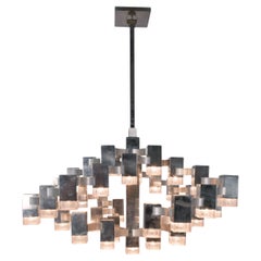 Gaetano Sciolari 28 Lights Cubic Chrome Kronleuchter, Italien, Mid-Century Modern