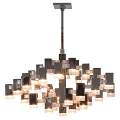 Gaetano Sciolari 37 Lights Cubic Chrome Chandelier, Italy, Mid-Century Modern