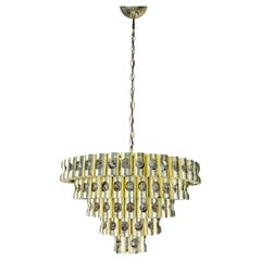 Gaetano Sciolari 5-stöckiger Kronleuchter, Messing und Kristall, Italien, 1970er