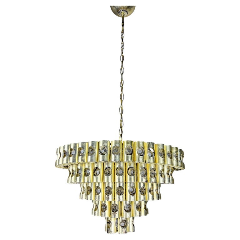 Gaetano Sciolari 5-Tier chandelier, brass & crystal, Italy, 1970s