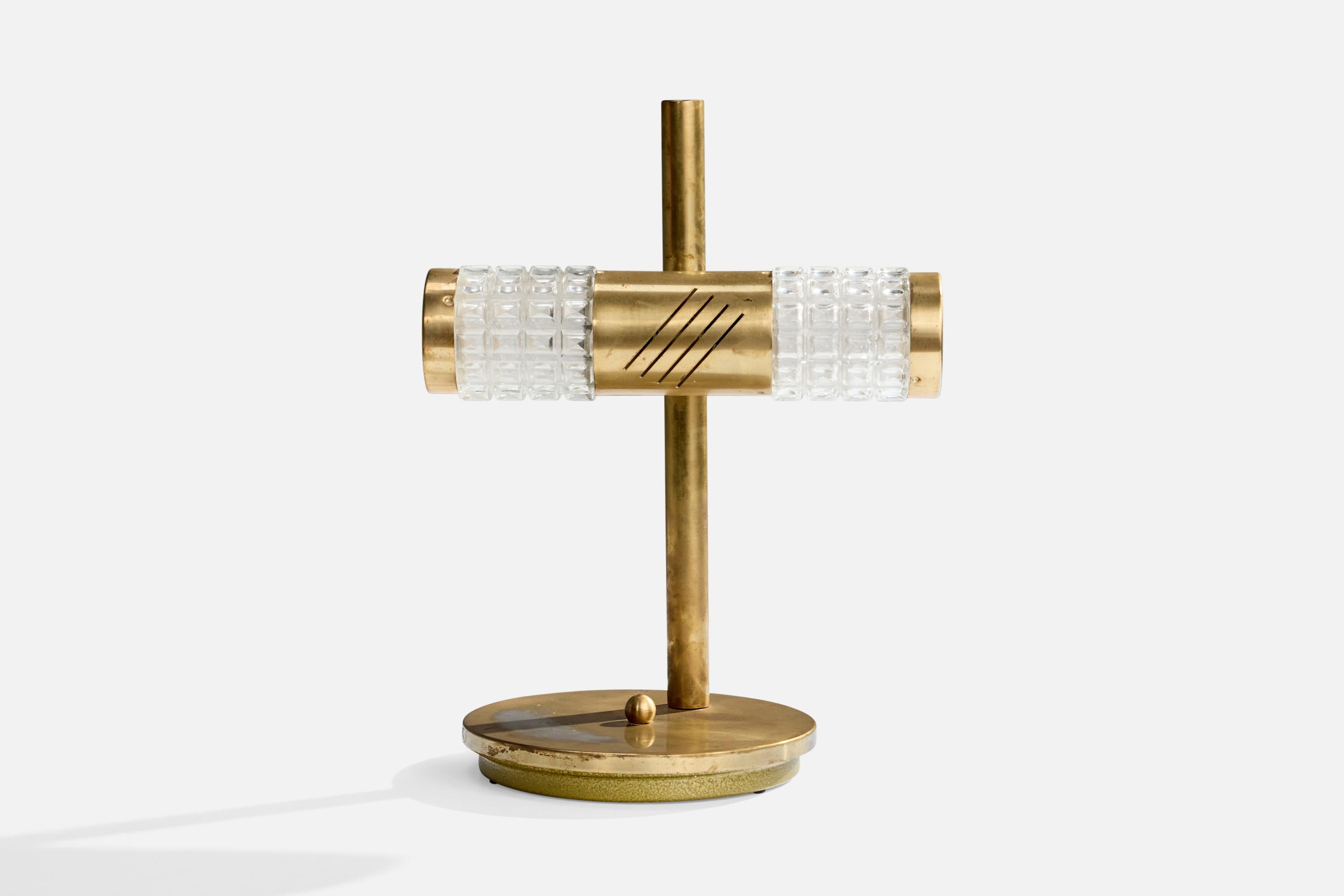 Gaetano Sciolari Attribution, Tischlampe, Glas, Messing, Italien, 1970er (Italienisch) im Angebot