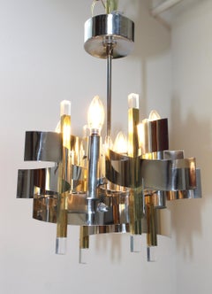 Gaetano Sciolari Brass and Chrome Chandelier
