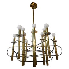  Gaetano Sciolari Brass and Chrome Chandelier