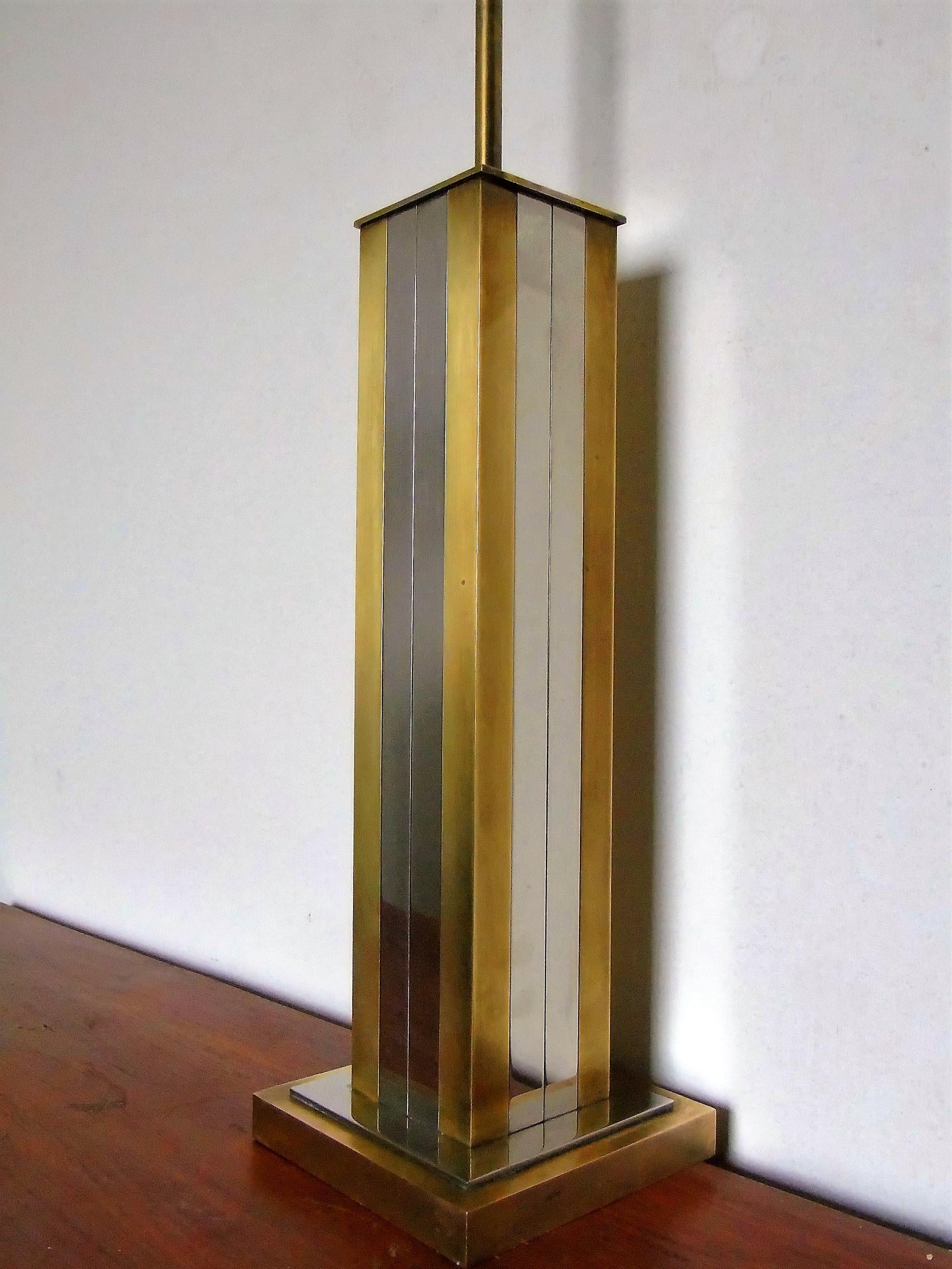 Hollywood Regency Gaetano Sciolari Brass and Chrome Table Lamp, 1960s