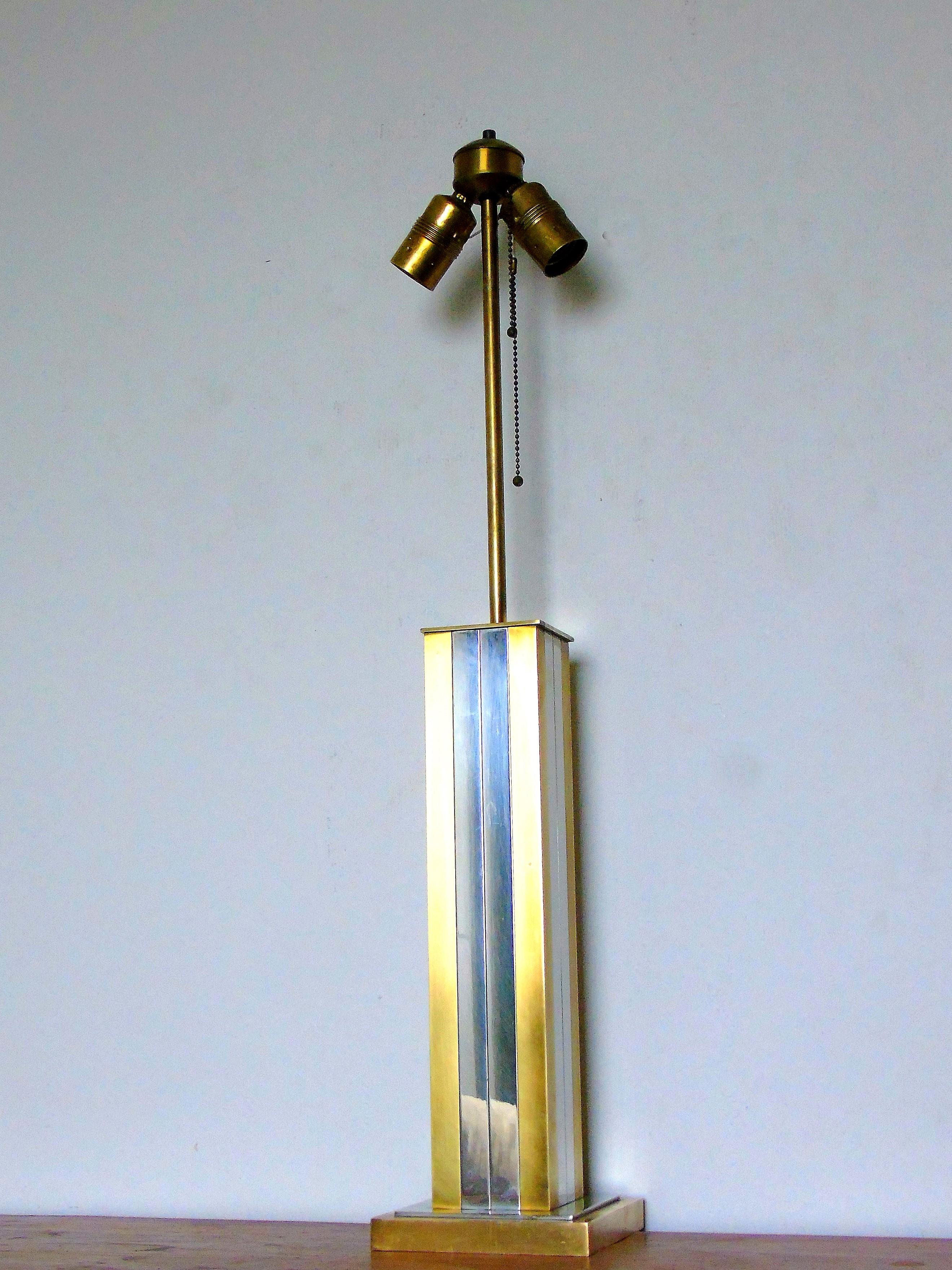 Italian Gaetano Sciolari Brass and Chrome Table Lamp, 1960s