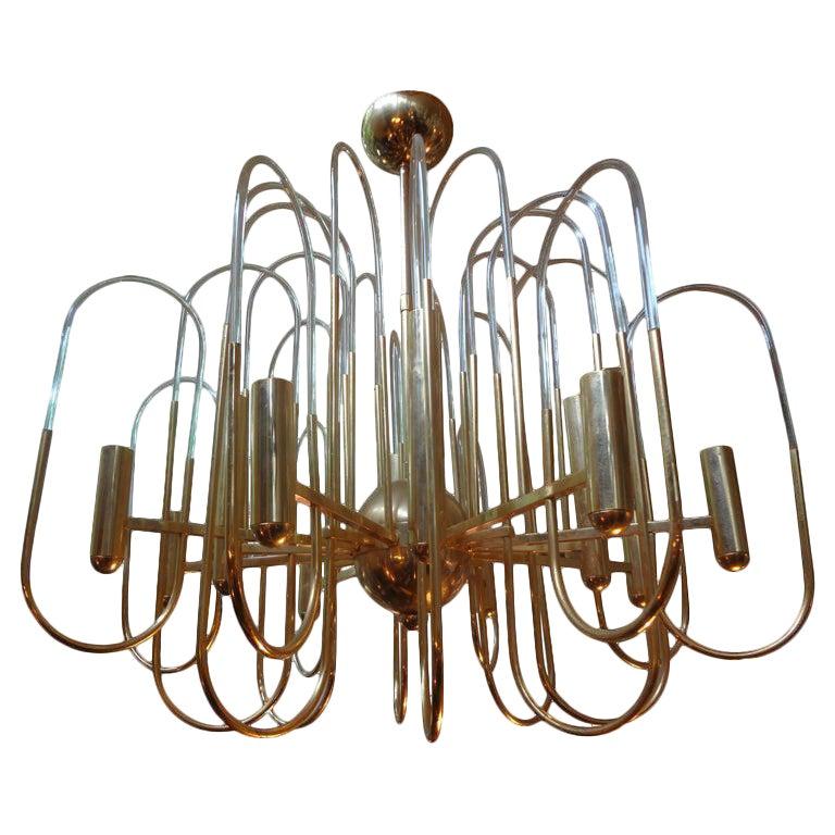 Gaetano Sciolari Italian Brass and Glass Chandelier 5