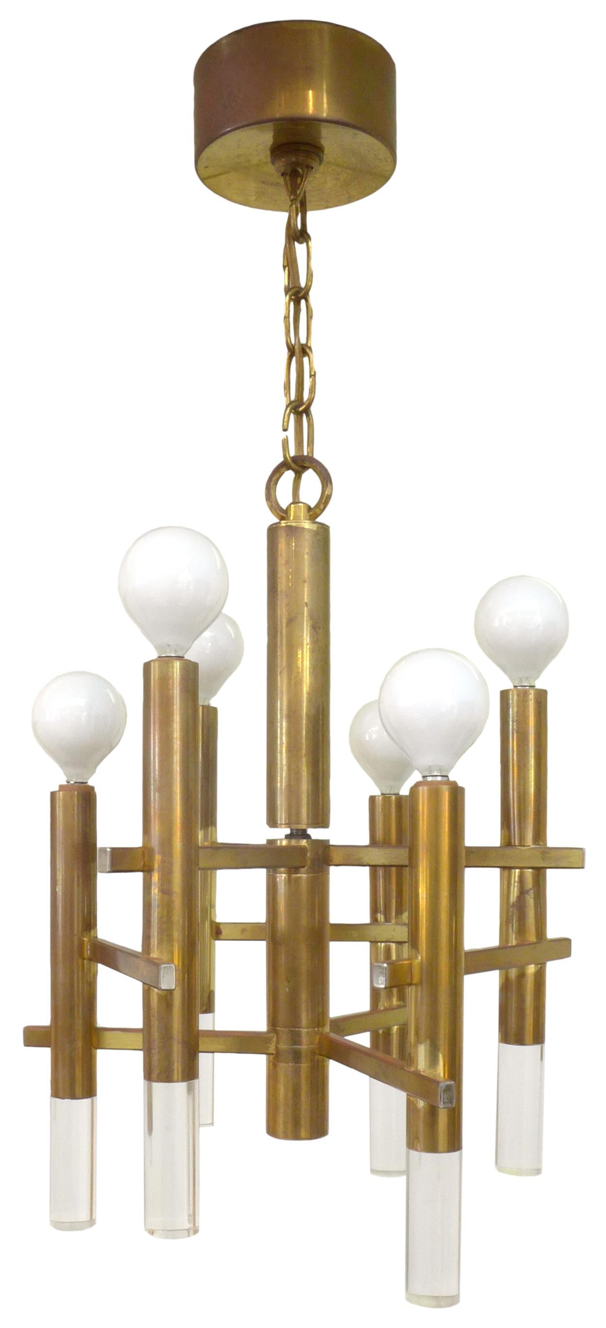 brass and lucite chandelier