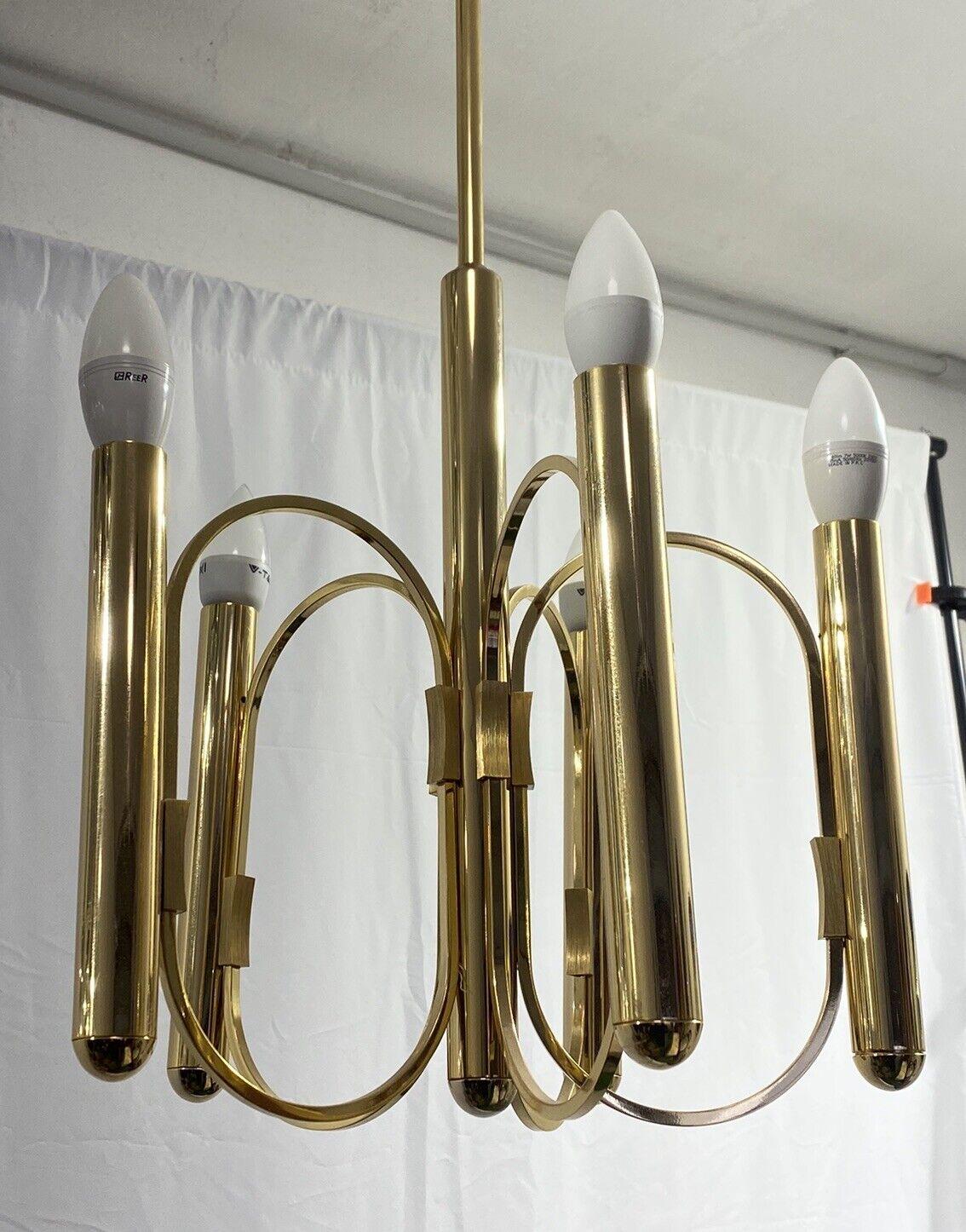Italian Gaetano Sciolari laiton Lustre 5 Lumières design en vente