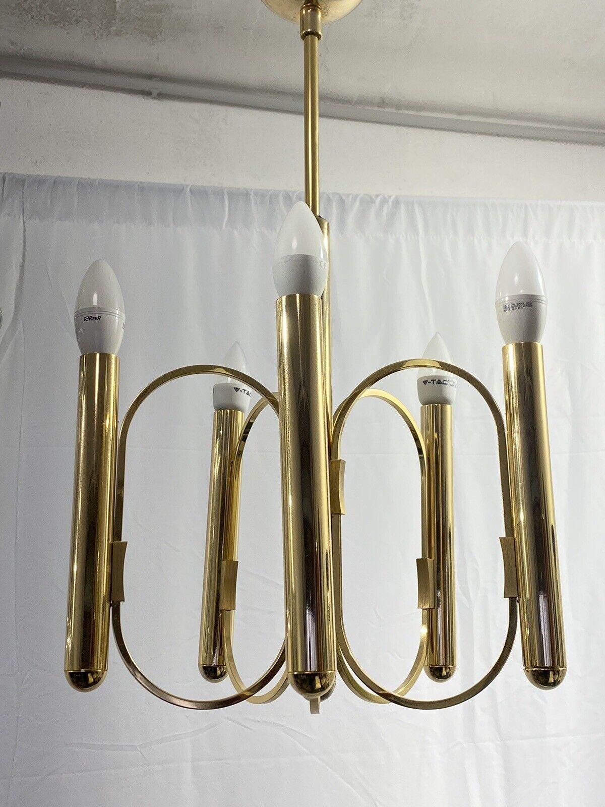 Laiton Gaetano Sciolari laiton Lustre 5 Lumières design en vente