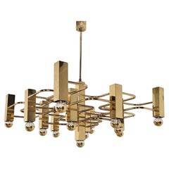 Gaetano Sciolari Brass Chandelier for Boulanger, Belgium, 1970s