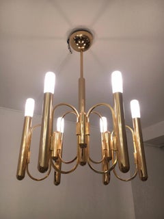 Gaetano Sciolari Brass Chandelier, Italy, 1970s