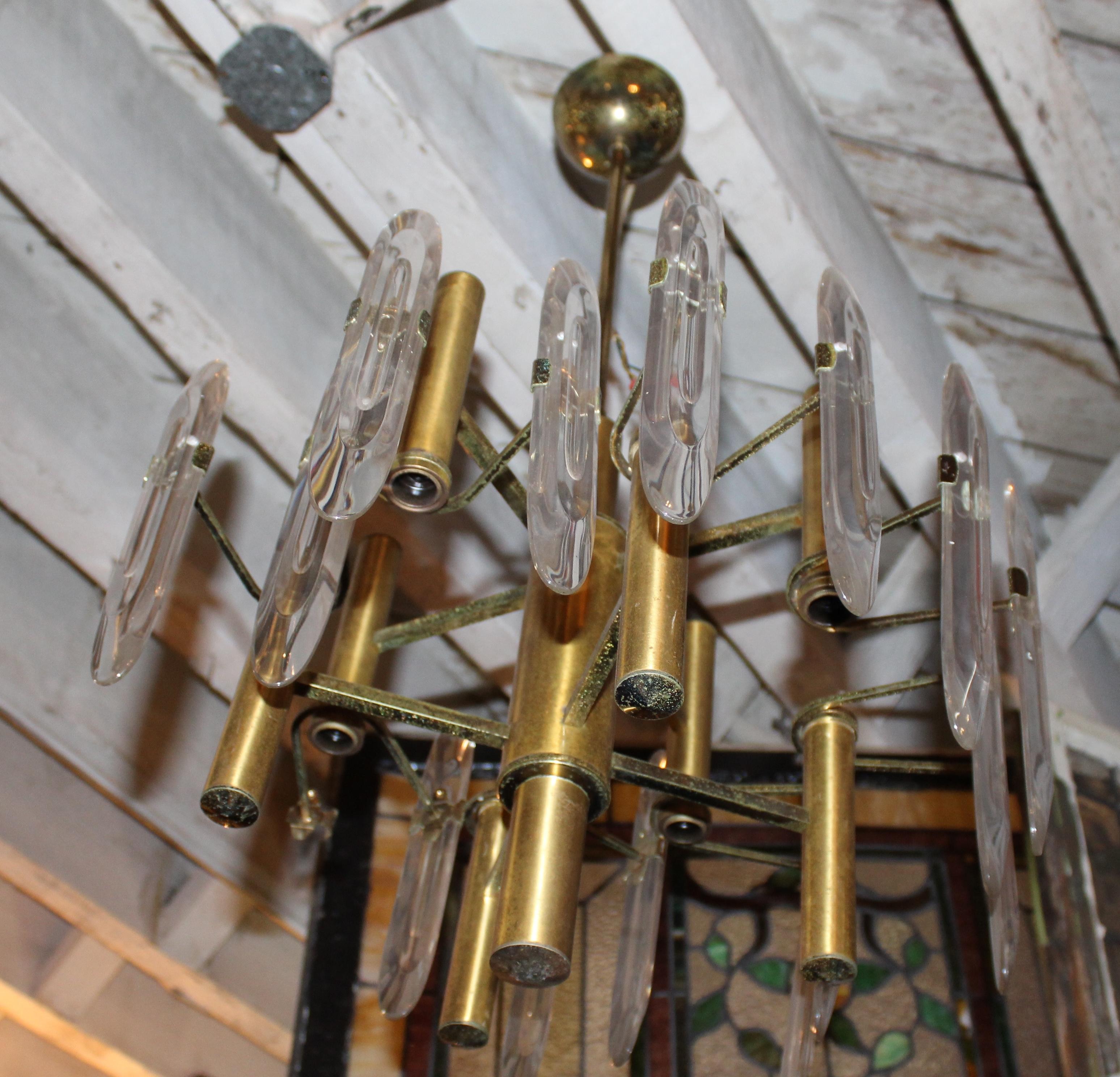 Lampadario in ottone e vetro Gaetano Sciolari in vendita 5