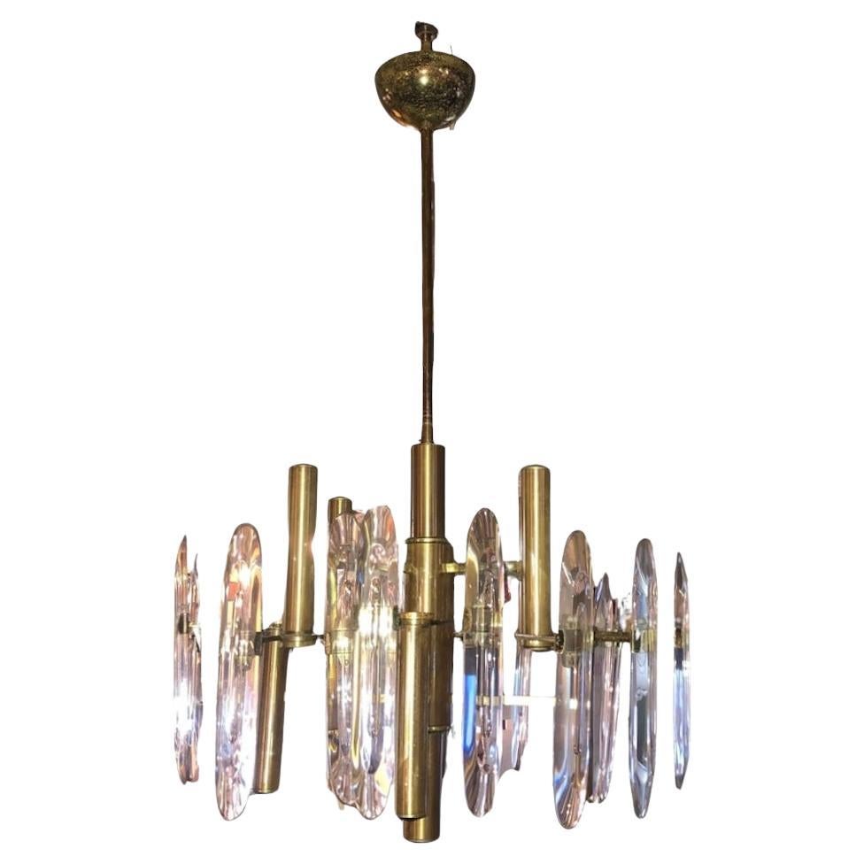 Gaetano Sciolari Brass & Glass Chandelier