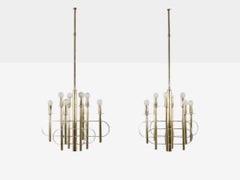 Gaetano Sciolari, Brass, Metal, Glass, Pendant Lights, Italy, 1970s