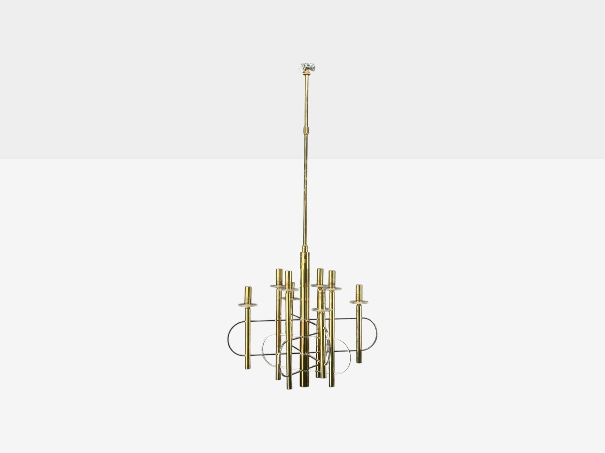 Mid-Century Modern Gaetano Sciolari, laiton, métal, verre, lampes à suspension, Italie, années 1970 en vente