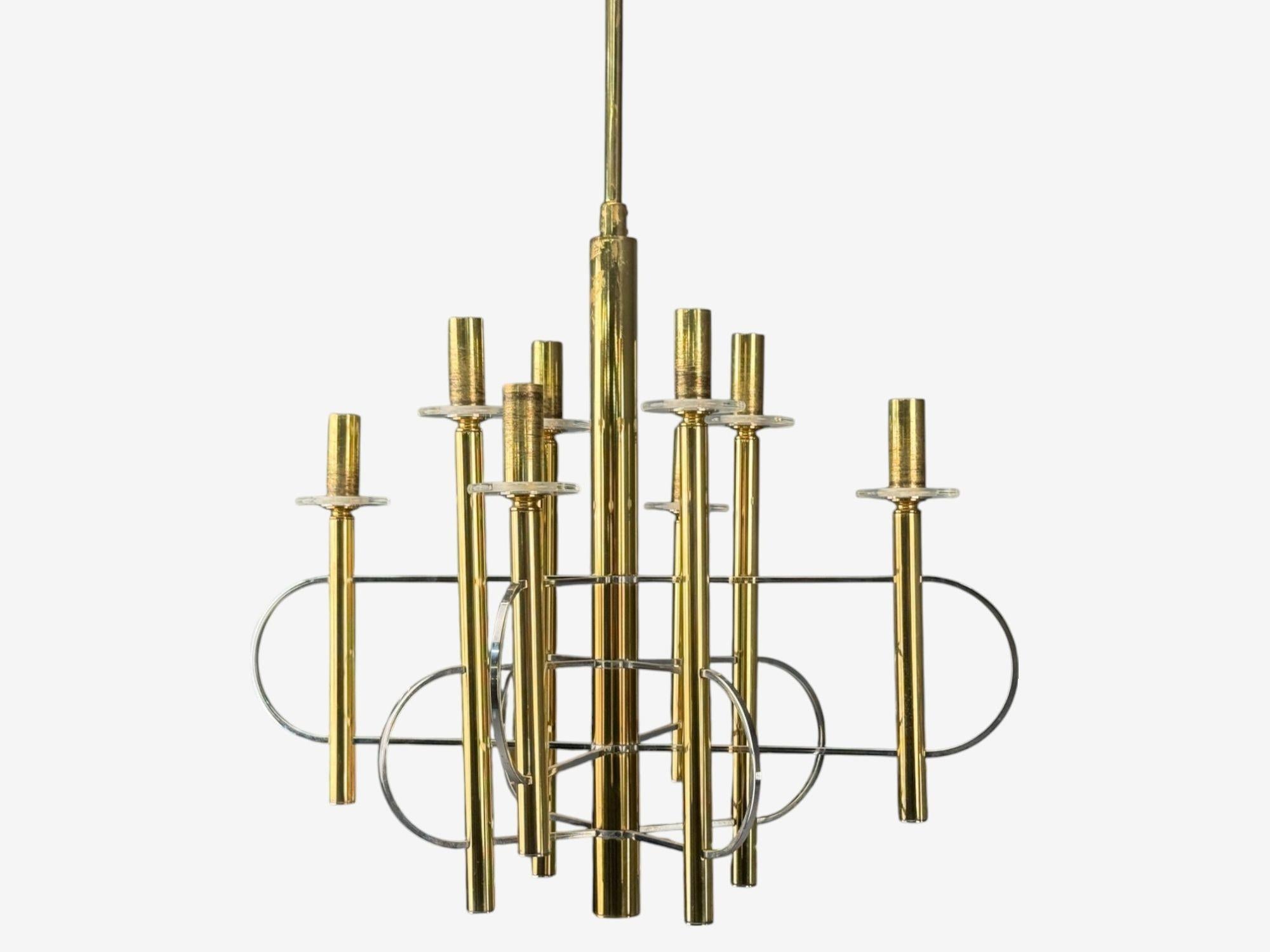 italien Gaetano Sciolari, laiton, métal, verre, lampes à suspension, Italie, années 1970 en vente
