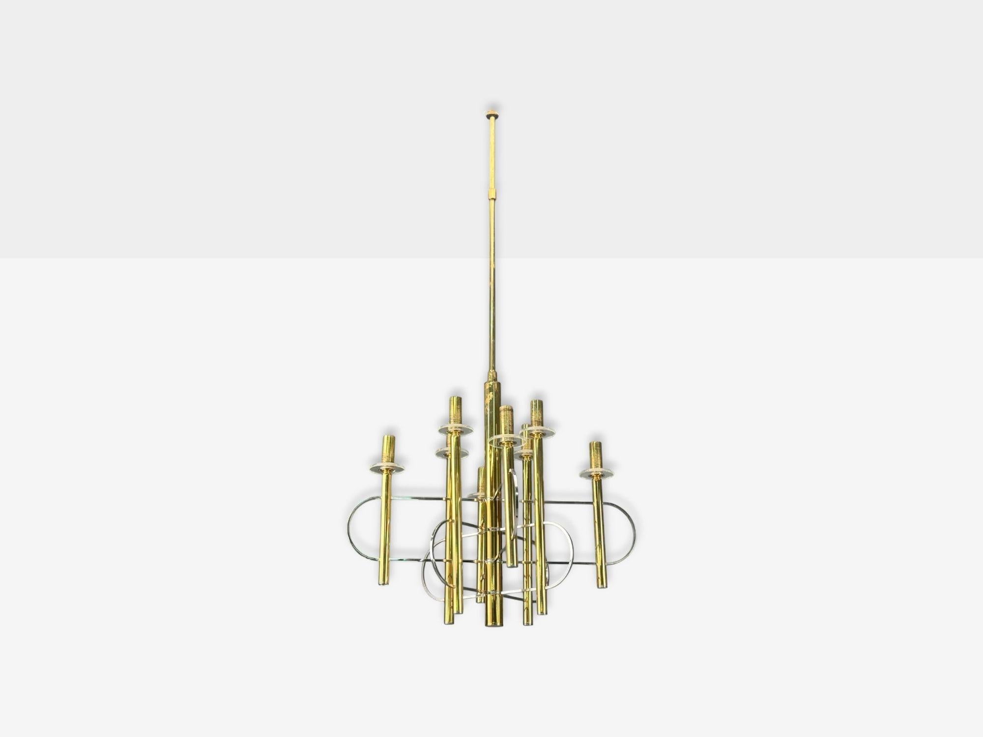 Fin du 20e siècle Gaetano Sciolari, laiton, métal, verre, lampes à suspension, Italie, années 1970 en vente