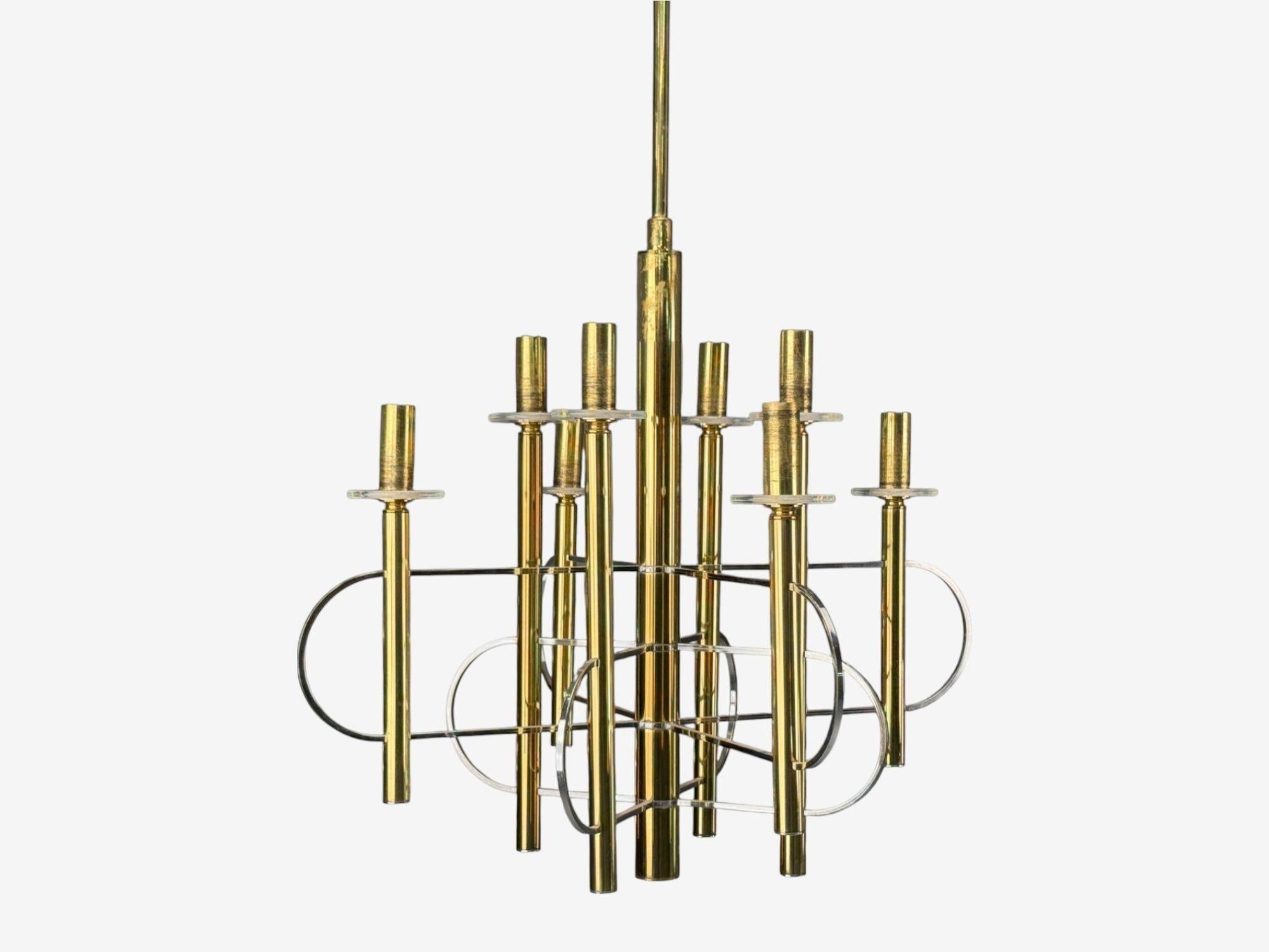 Métal Gaetano Sciolari, laiton, métal, verre, lampes à suspension, Italie, années 1970 en vente