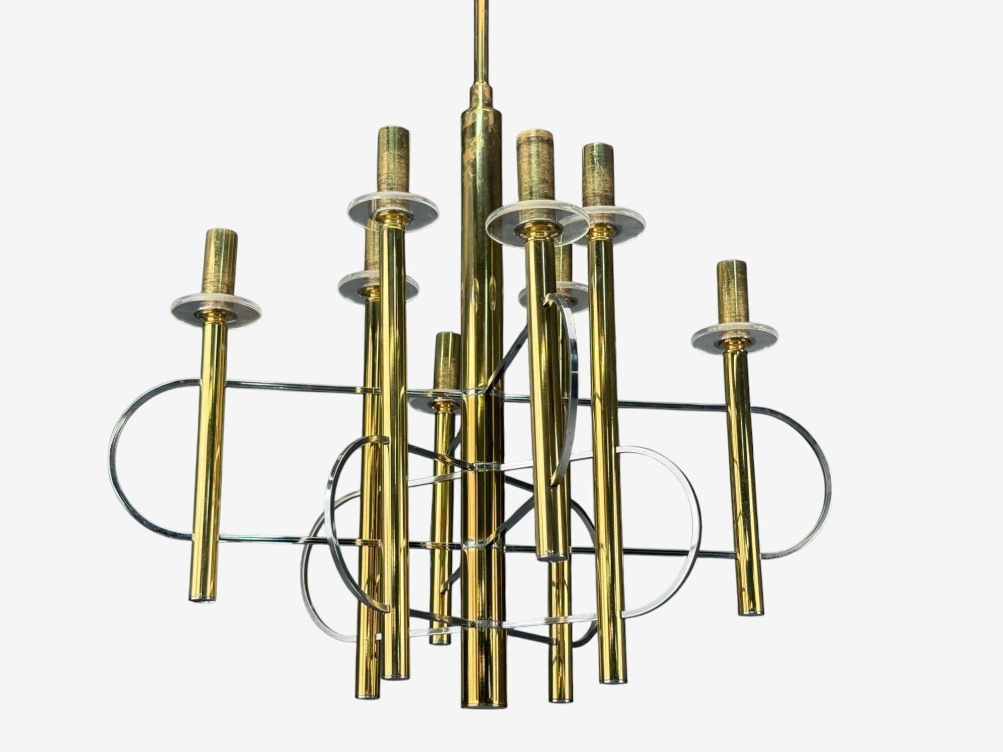 Gaetano Sciolari, laiton, métal, verre, lampes à suspension, Italie, années 1970 en vente 1