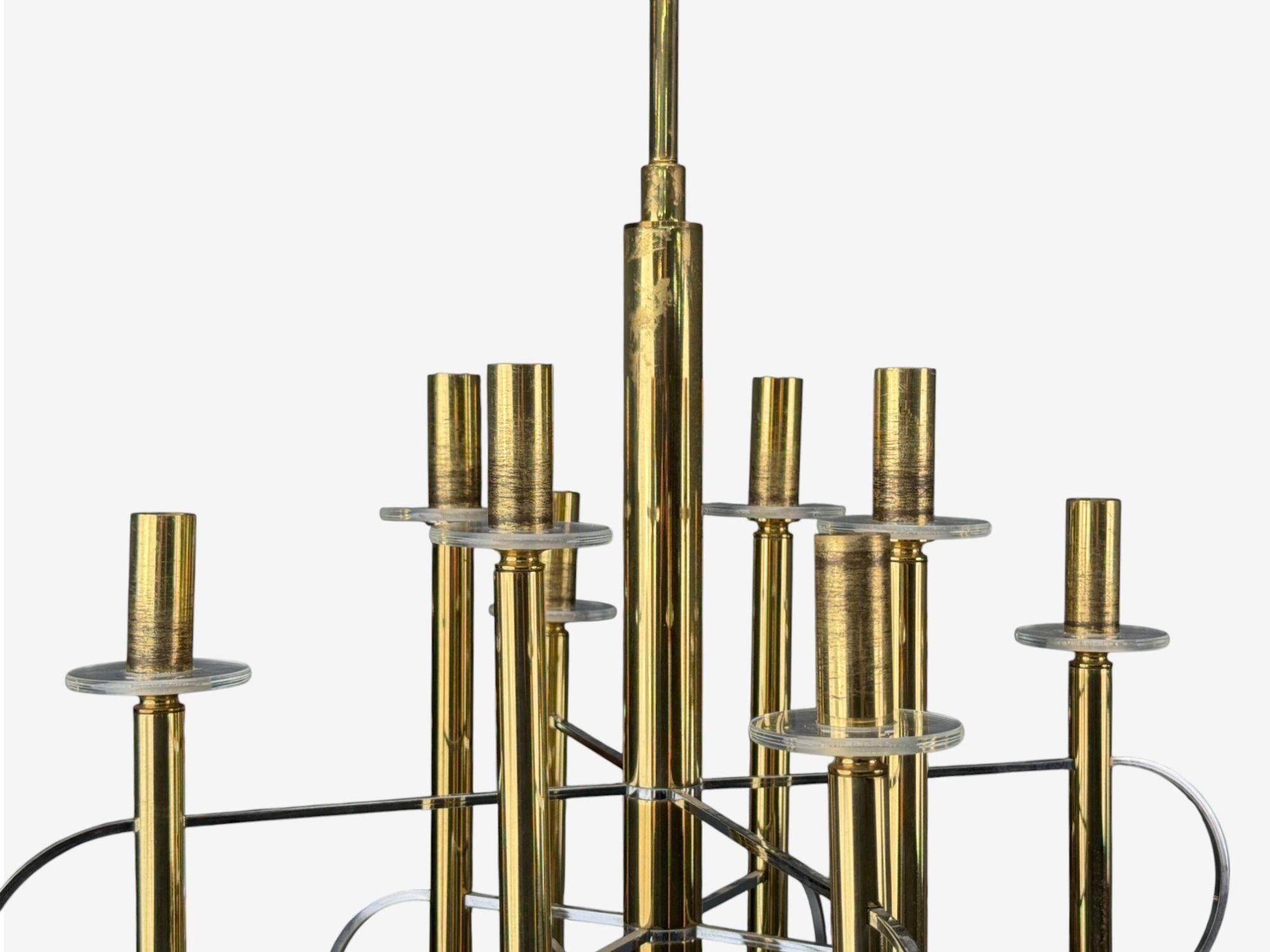 Gaetano Sciolari, laiton, métal, verre, lampes à suspension, Italie, années 1970 en vente 2