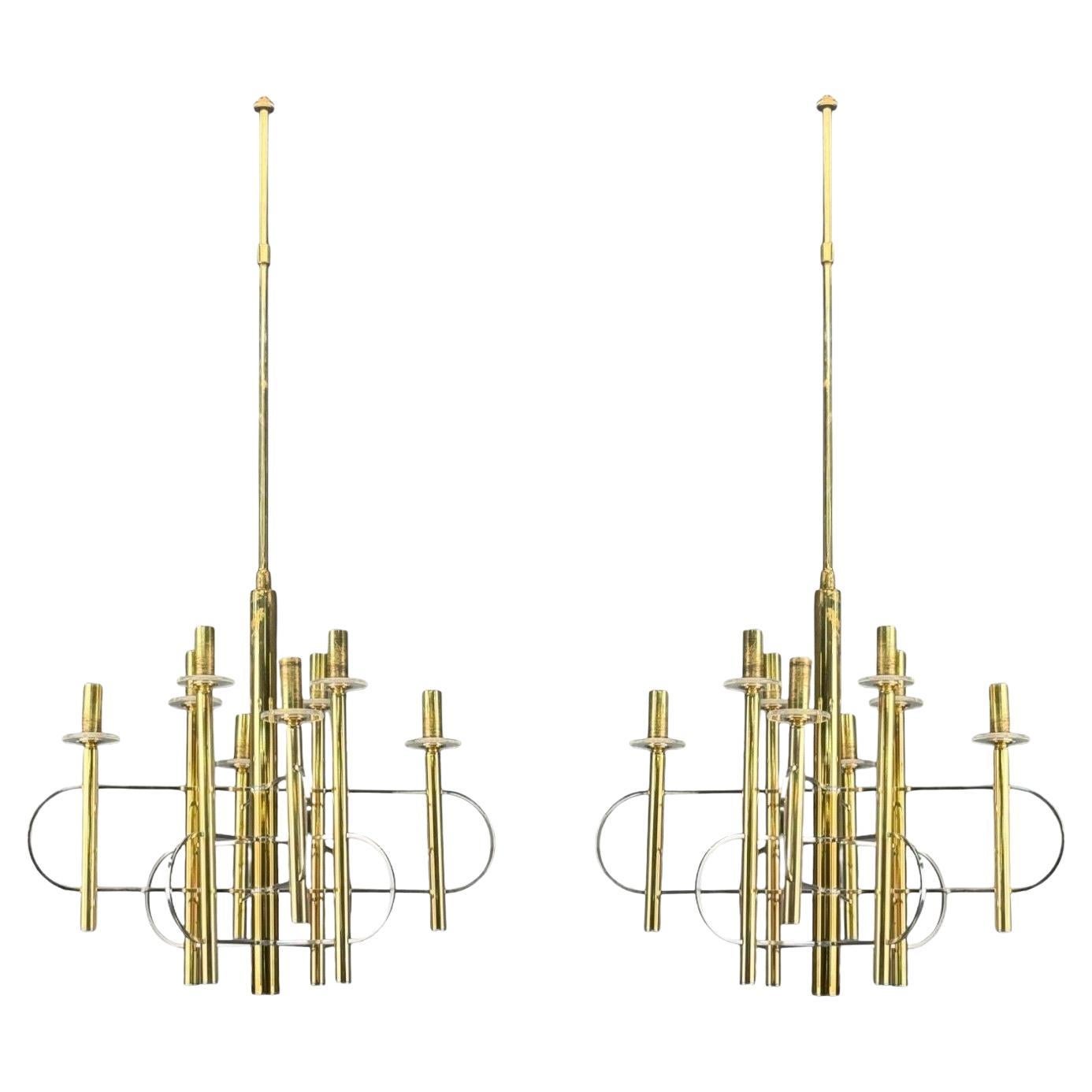 Gaetano Sciolari, laiton, métal, verre, lampes à suspension, Italie, années 1970 en vente
