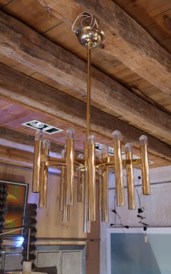 Gaetano Sciolari, Brass Midcentury Italian Ceiling Lamp, 1970