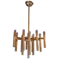 Gaetano Sciolari, Brass Midcentury Italian Ceiling Lamp, 1970
