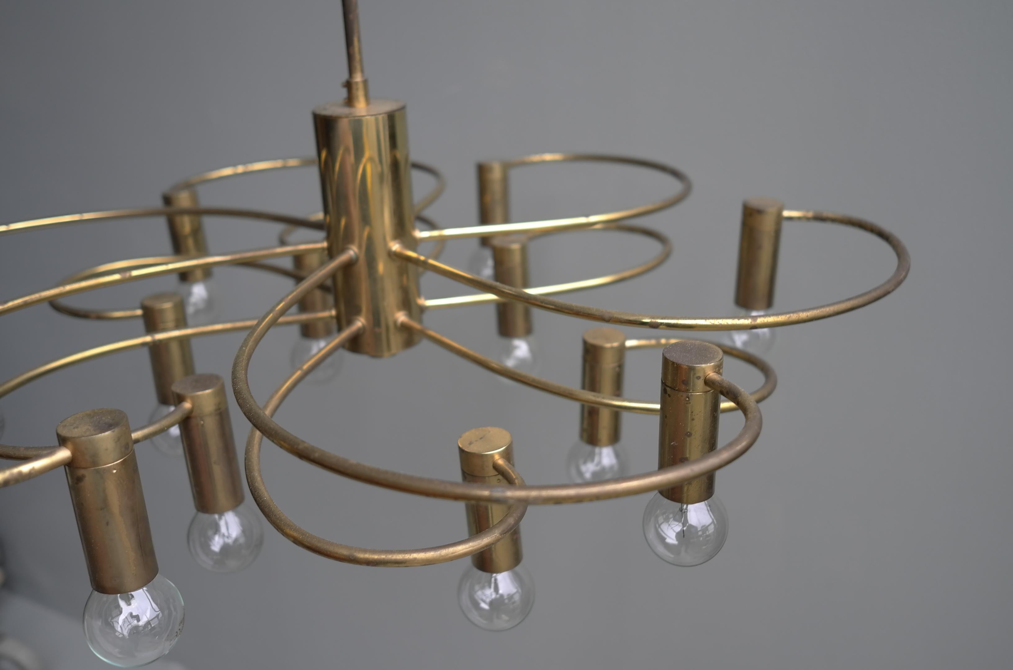 3x Brass Gaetano Sciolari Twelve-Light Chandelier, Italy, 1960s For Sale 3