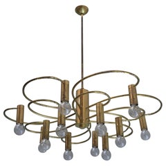 3x Brass Gaetano Sciolari Twelve-Light Chandelier, Italy, 1960s