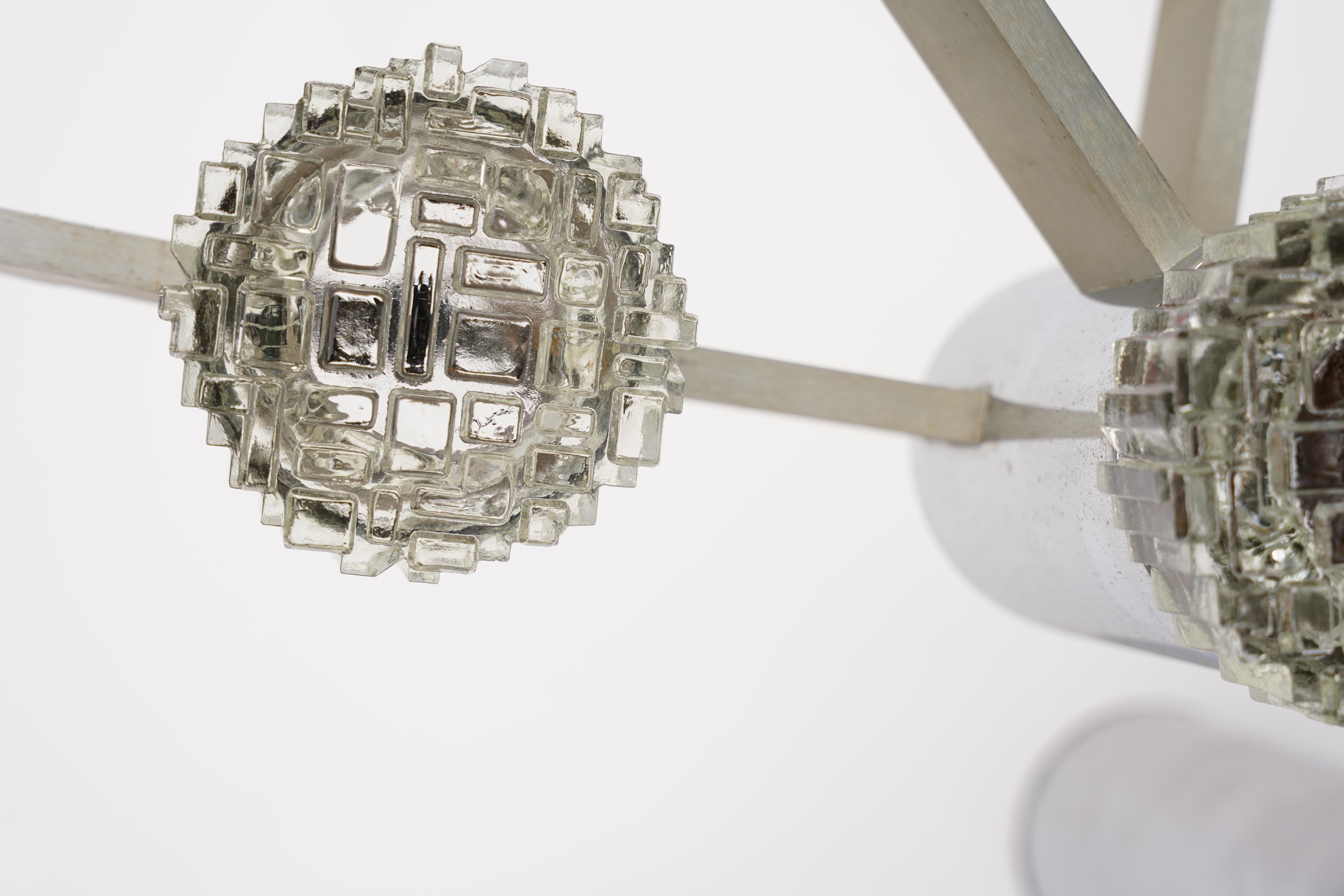 Gaetano Sciolari brutalist aluminum Chandelier with glass shades, 1960 Italy For Sale 3
