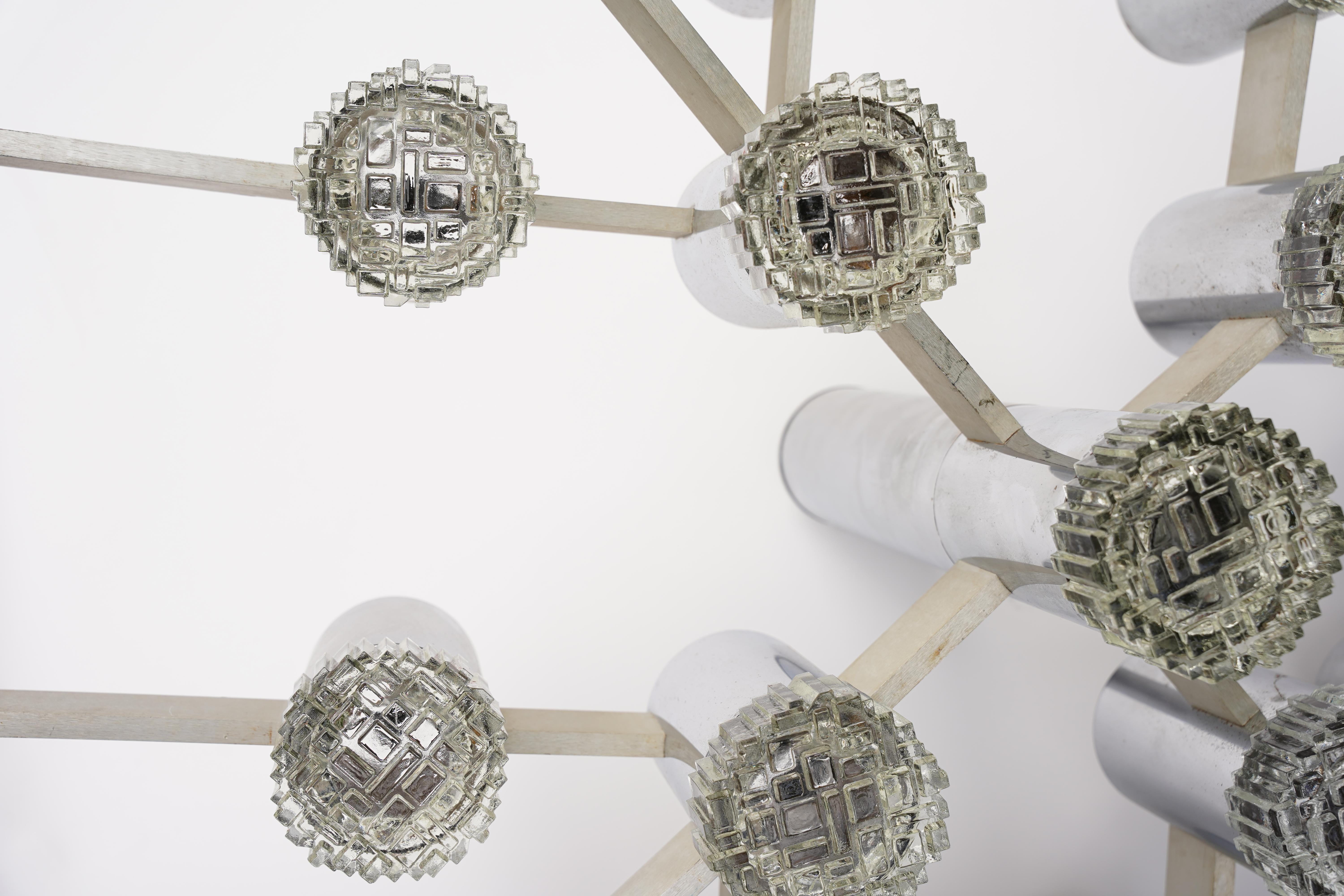 Gaetano Sciolari brutalist aluminum Chandelier with glass shades, 1960 Italy For Sale 6