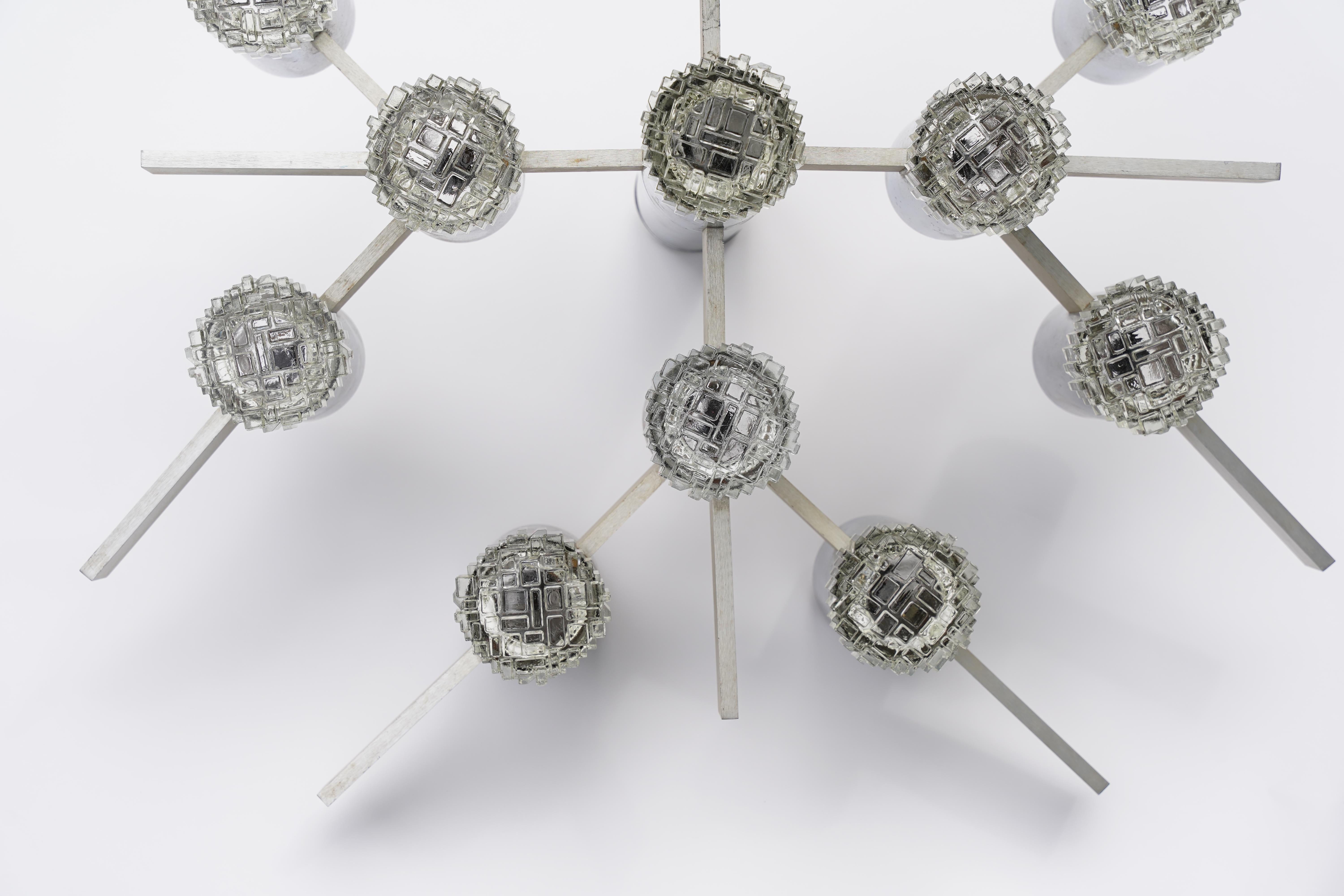 Gaetano Sciolari brutalist aluminum Chandelier with glass shades, 1960 Italy For Sale 7