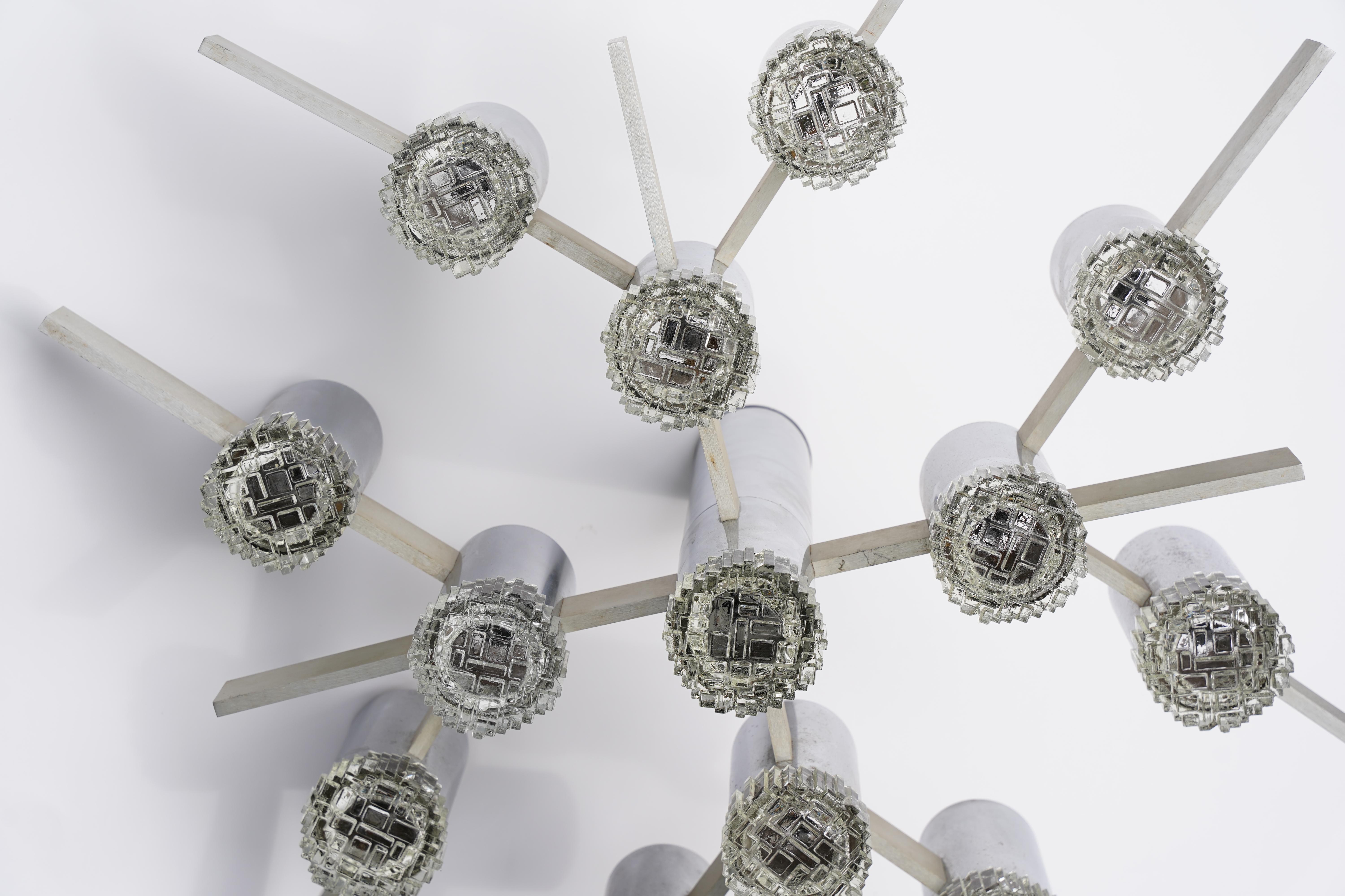 Gaetano Sciolari brutalist aluminum Chandelier with glass shades, 1960 Italy For Sale 8