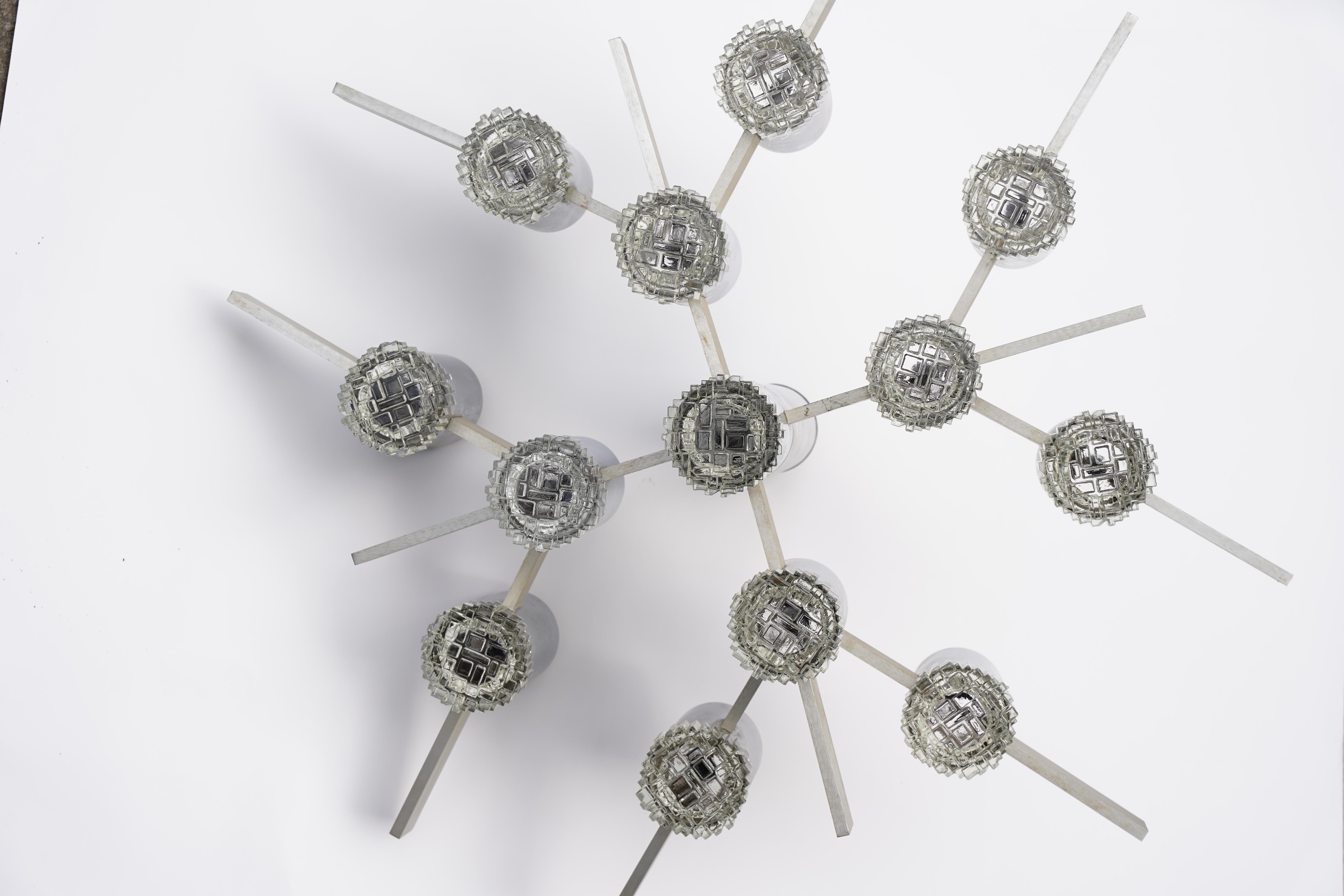 Gaetano Sciolari brutalist aluminum Chandelier with glass shades, 1960 Italy For Sale 9