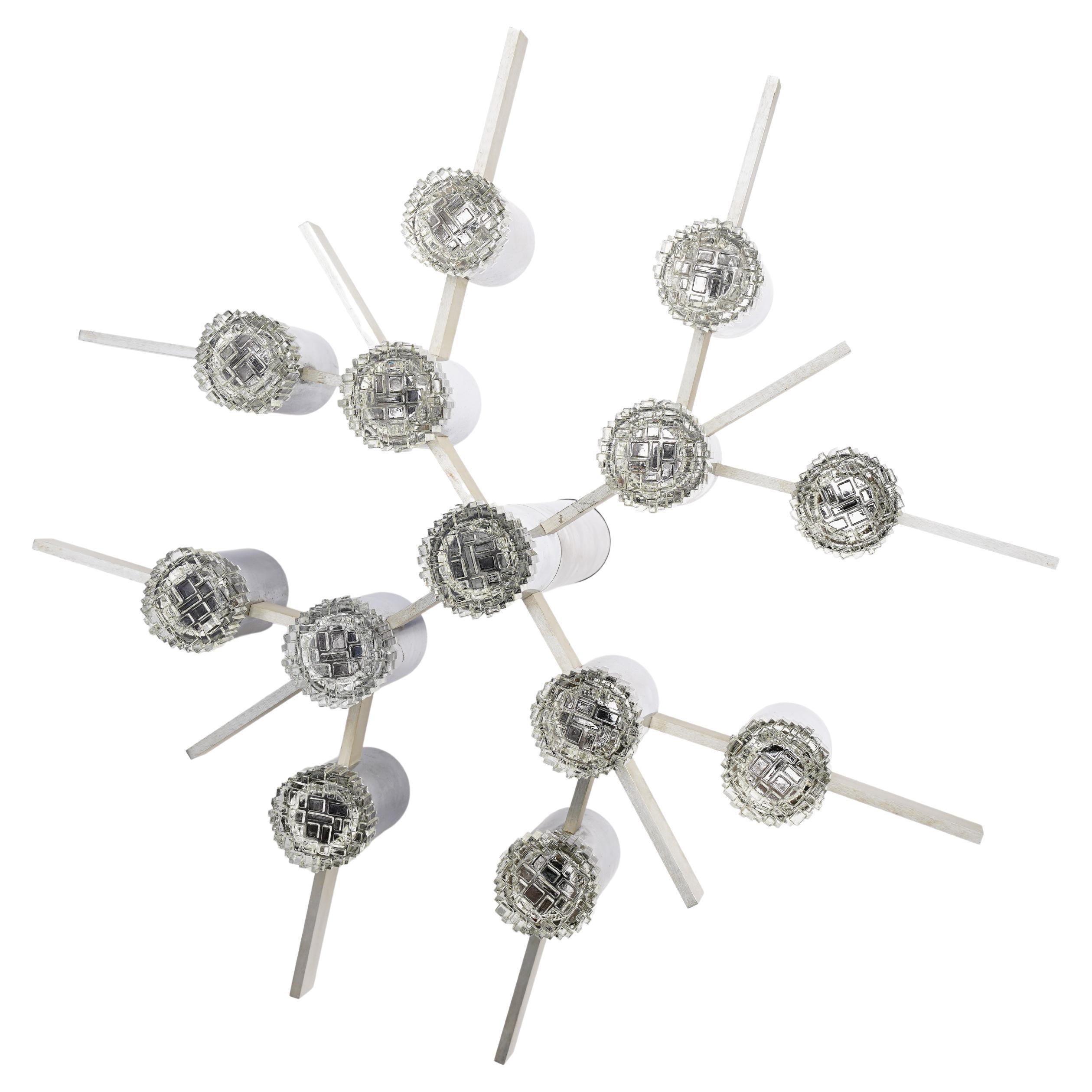 20th Century Gaetano Sciolari brutalist aluminum Chandelier with glass shades, 1960 Italy For Sale