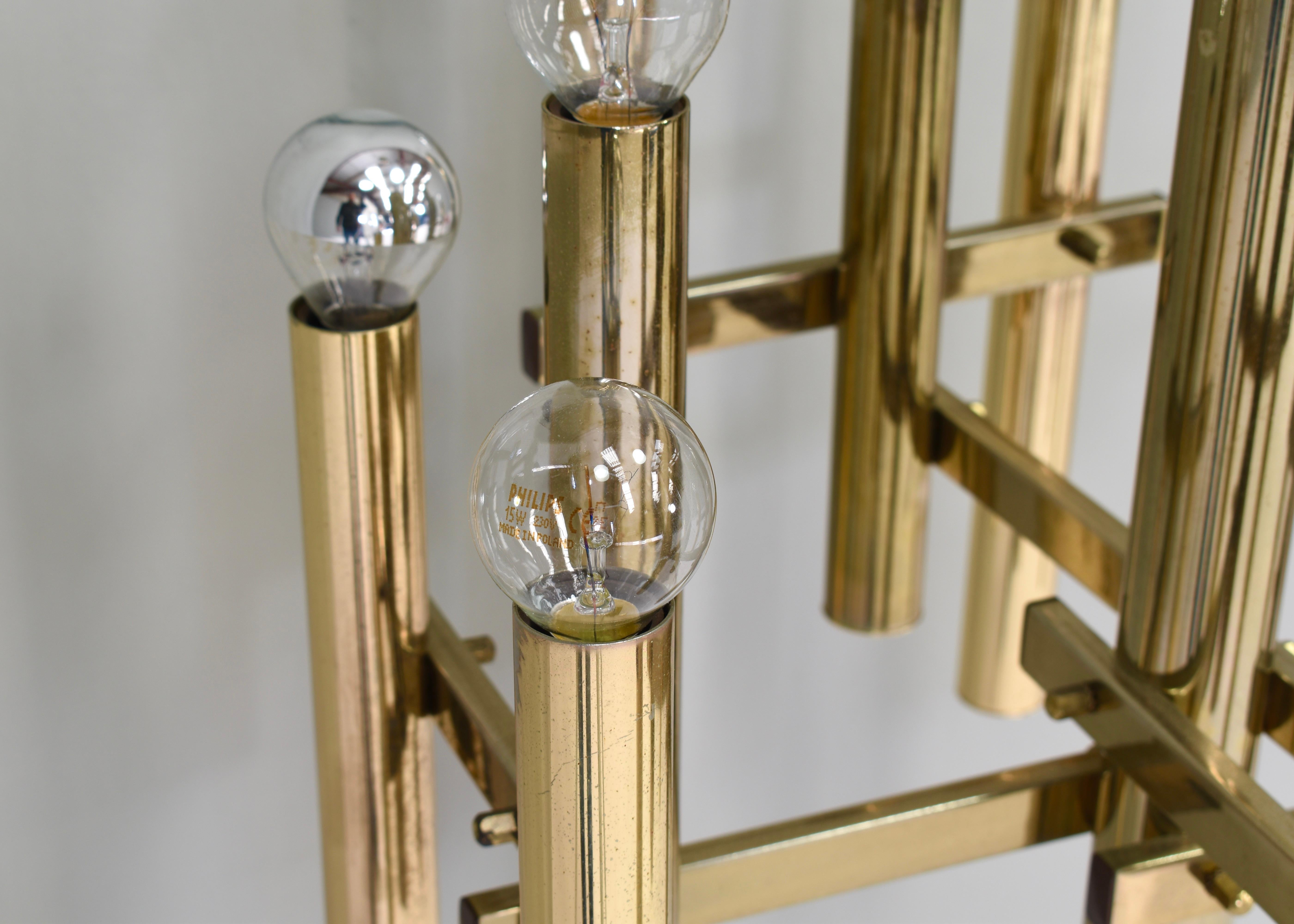 Gaetano Sciolari Chandelier 12 Spot Brass Pendant Lamp, Italy, circa 1970 For Sale 2