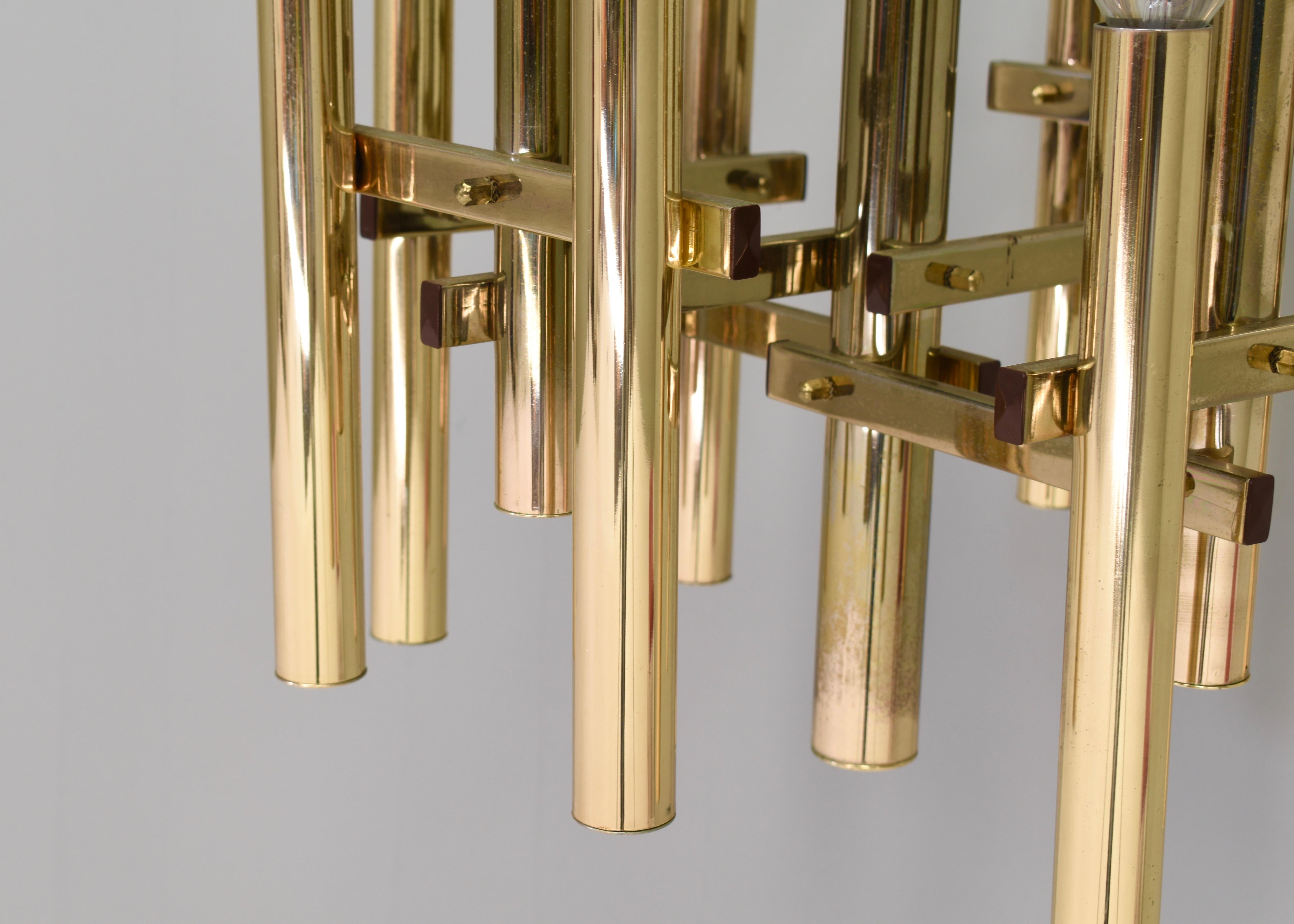 Gaetano Sciolari Chandelier 12 Spot Brass Pendant Lamp, Italy, circa 1970 For Sale 3
