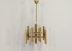 Gaetano Sciolari Chandelier 12 Spot Brass Pendant Lamp, Italy, circa 1970