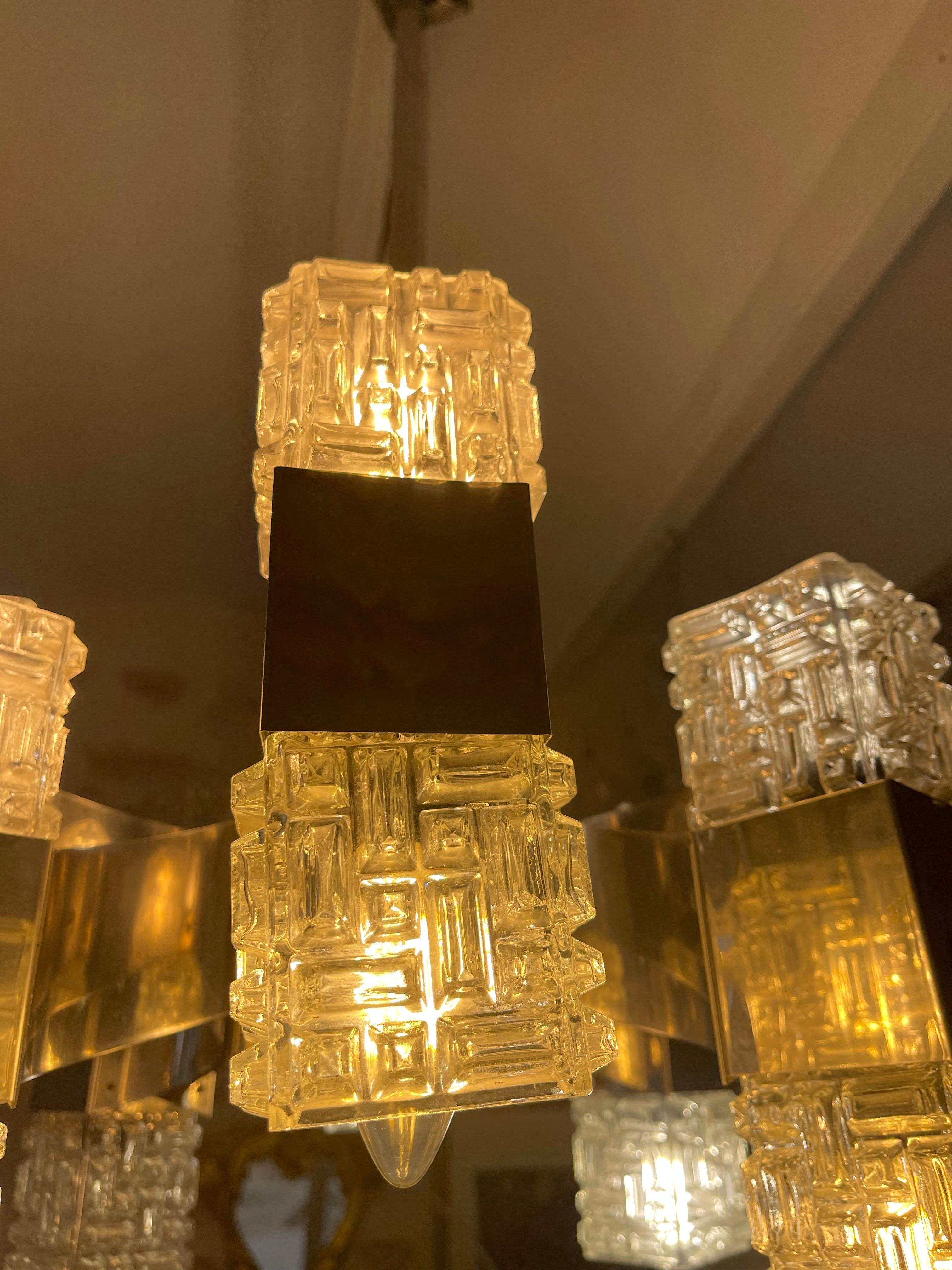 Gaetano Sciolari chandelier 16 lights glass with chrome structure, Italy 1960s Moderno de mediados de siglo en venta