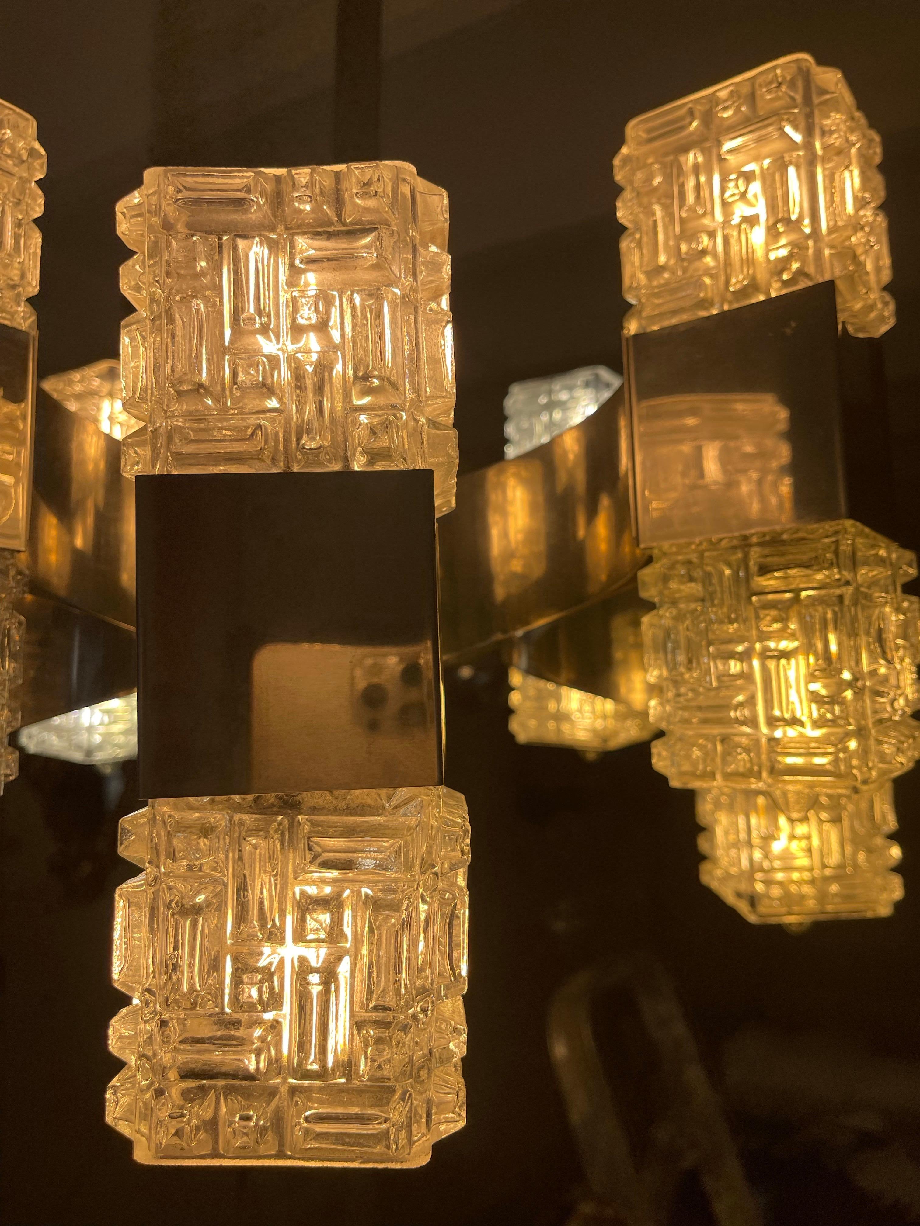 Gaetano Sciolari chandelier 16 lights glass with chrome structure, Italy 1960s en Bueno estado para la venta en La xara, VC
