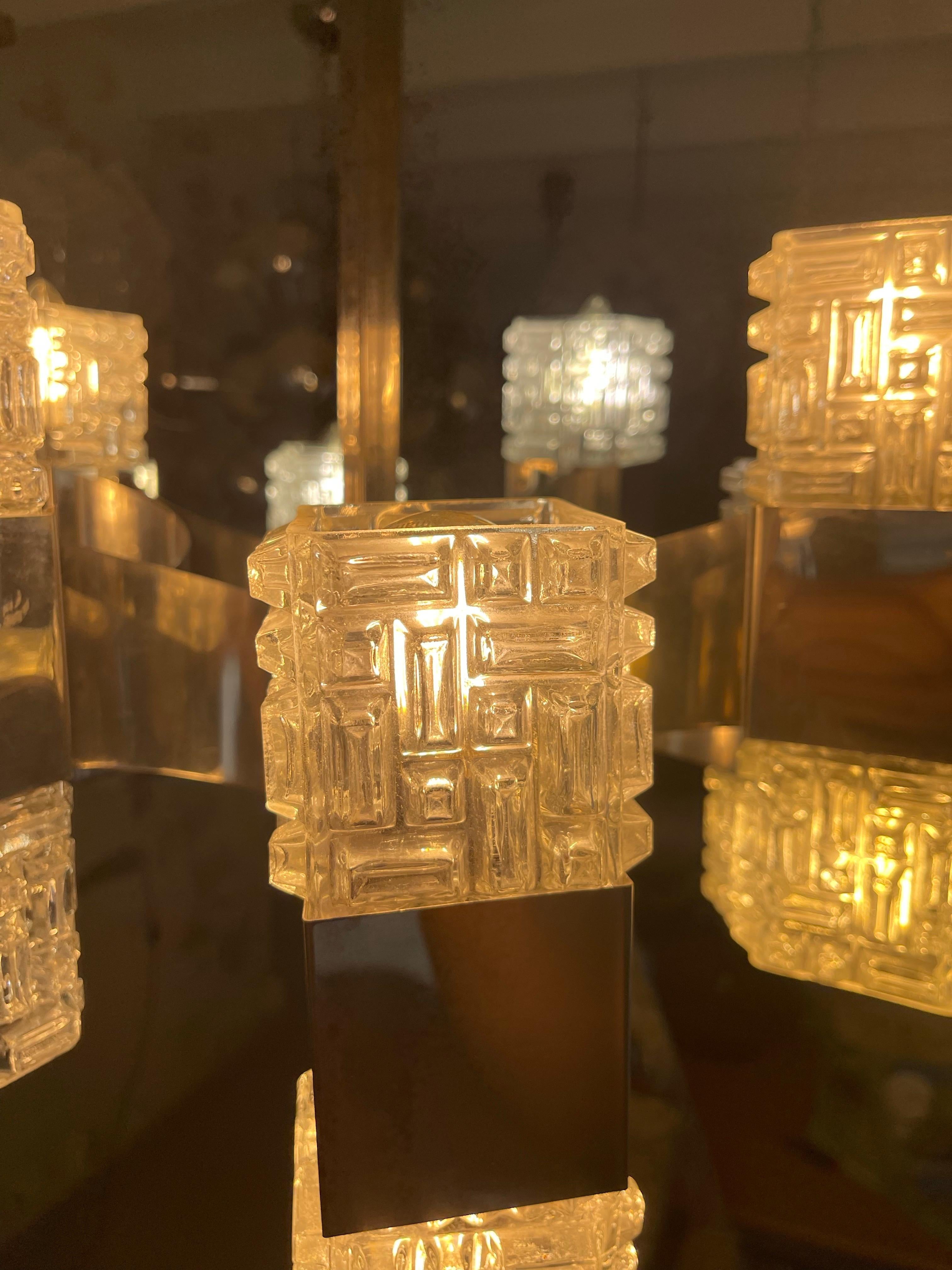Gaetano Sciolari chandelier 16 lights glass with chrome structure, Italy 1960s Metal en venta